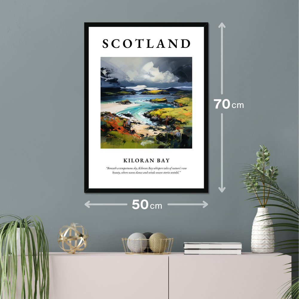 Poster of Kiloran Bay hanging on a wall