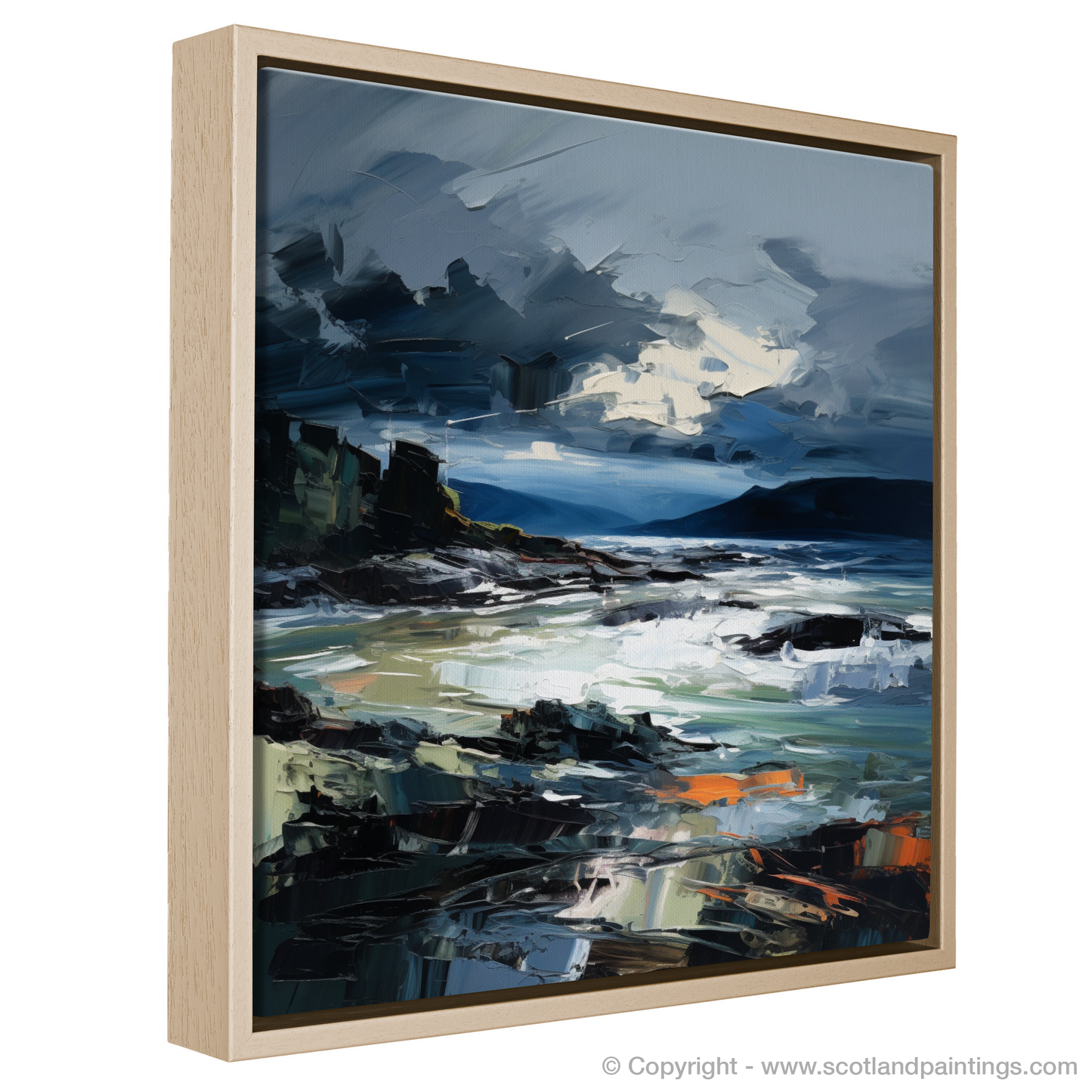 Painting and Art Print of Ardtun Bay with a stormy sky entitled "Tempestuous Ardtun Bay: An Expressionist Ode to Scotland's Coastal Fury".