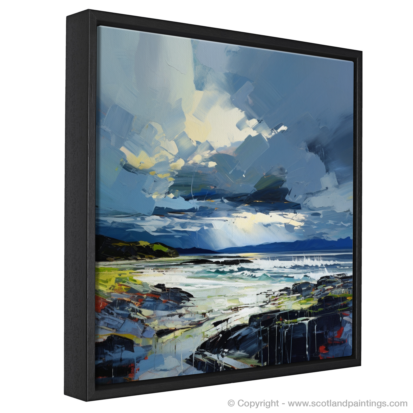 Painting and Art Print of Ardtun Bay with a stormy sky entitled "Storm's Embrace at Ardtun Bay".