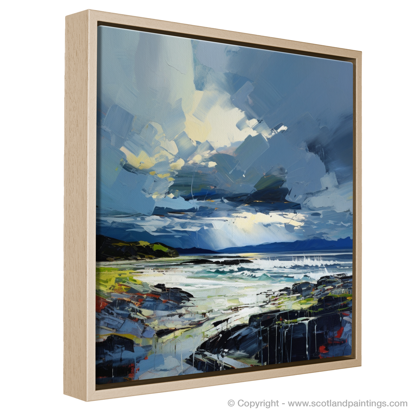 Painting and Art Print of Ardtun Bay with a stormy sky entitled "Storm's Embrace at Ardtun Bay".