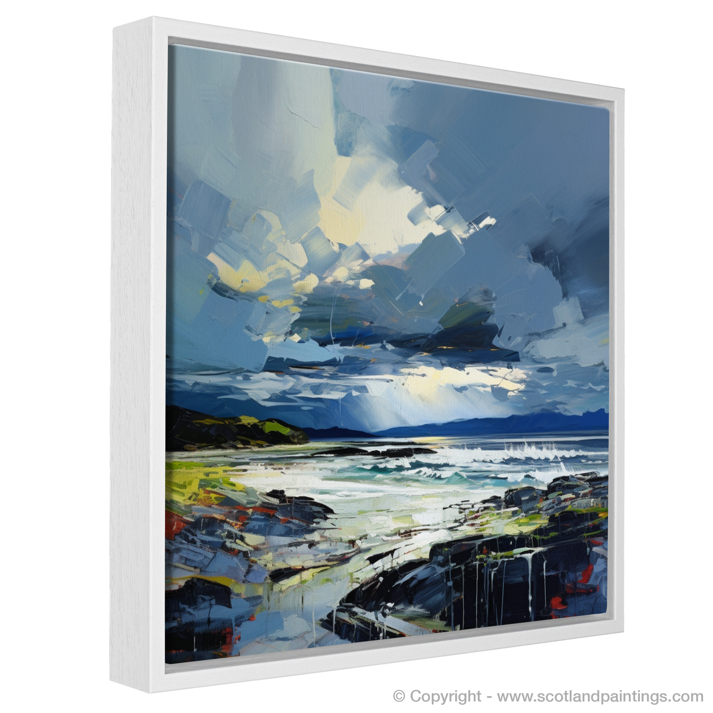 Painting and Art Print of Ardtun Bay with a stormy sky entitled "Storm's Embrace at Ardtun Bay".