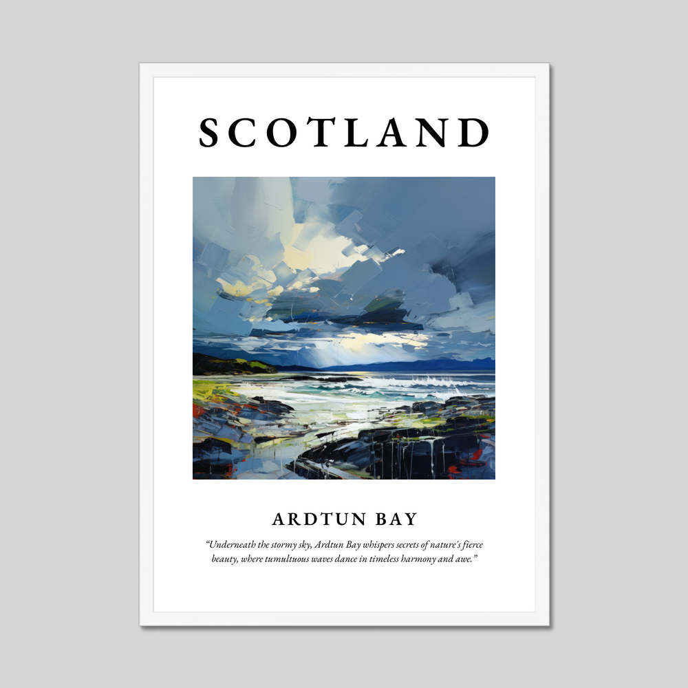 Poster in a white frame with the word Scotland