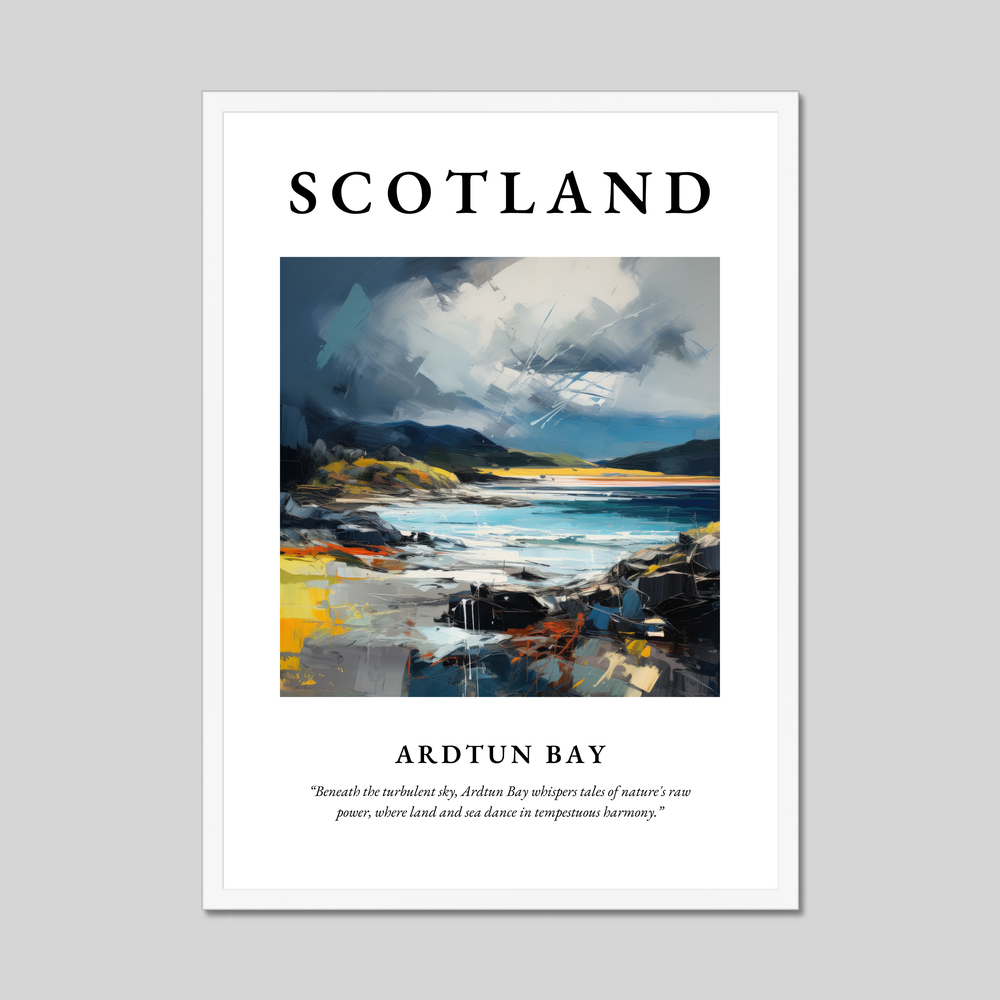 Poster in a white frame with the word Scotland