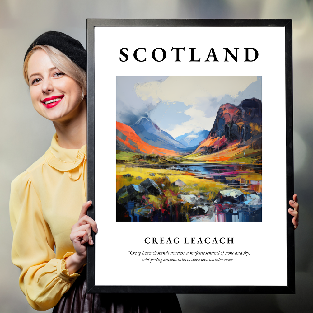 Person holding a poster of Creag Leacach