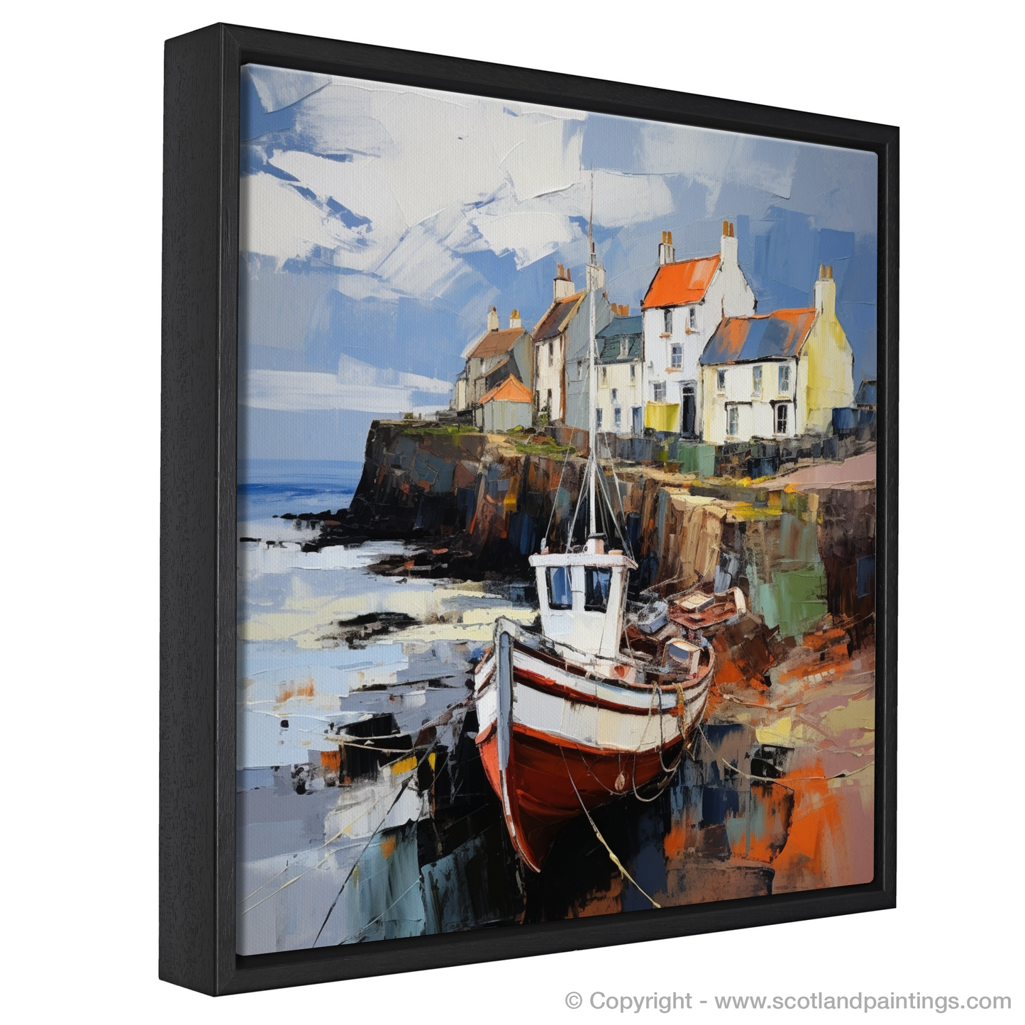 Painting and Art Print of Crail Harbour, Fife entitled "Crail Harbour's Rugged Charm: An Expressionist Journey".