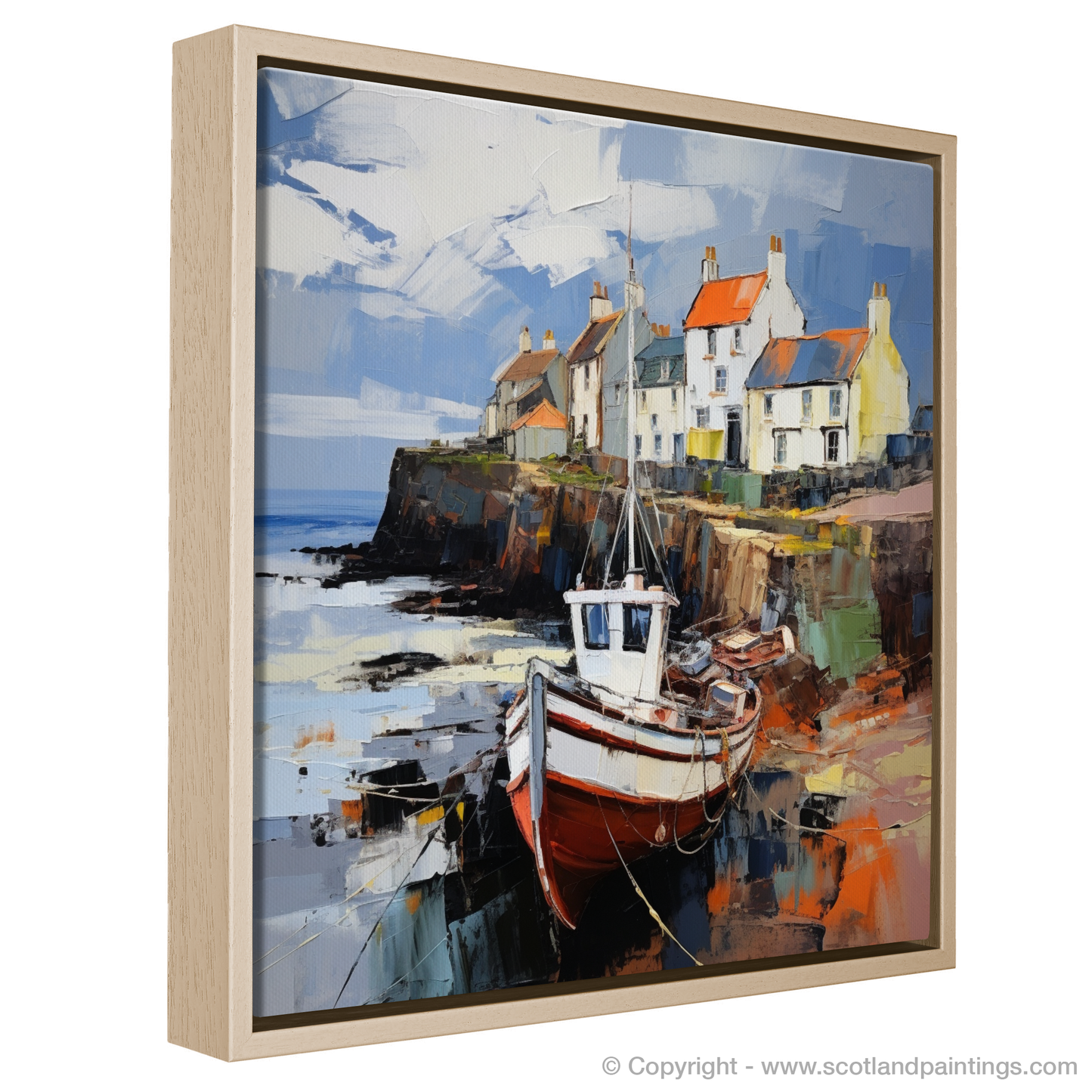 Painting and Art Print of Crail Harbour, Fife entitled "Crail Harbour's Rugged Charm: An Expressionist Journey".