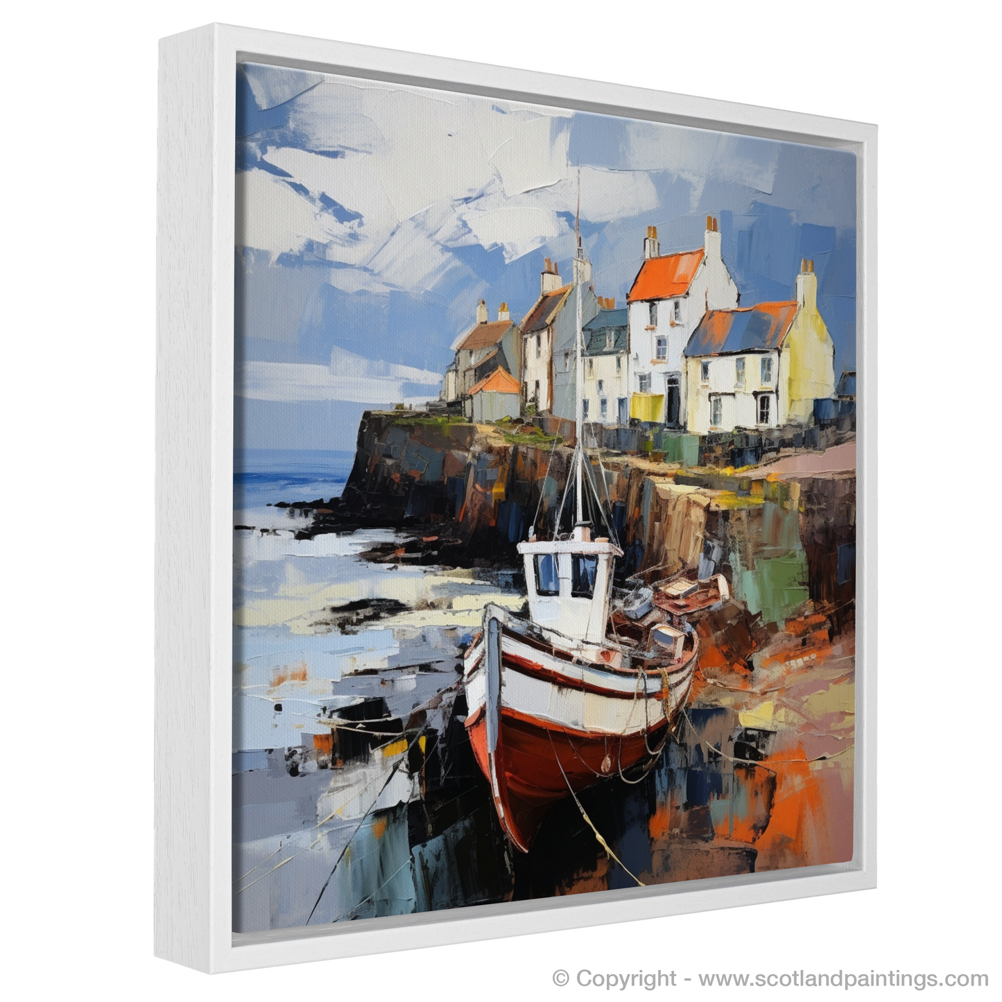 Painting and Art Print of Crail Harbour, Fife entitled "Crail Harbour's Rugged Charm: An Expressionist Journey".