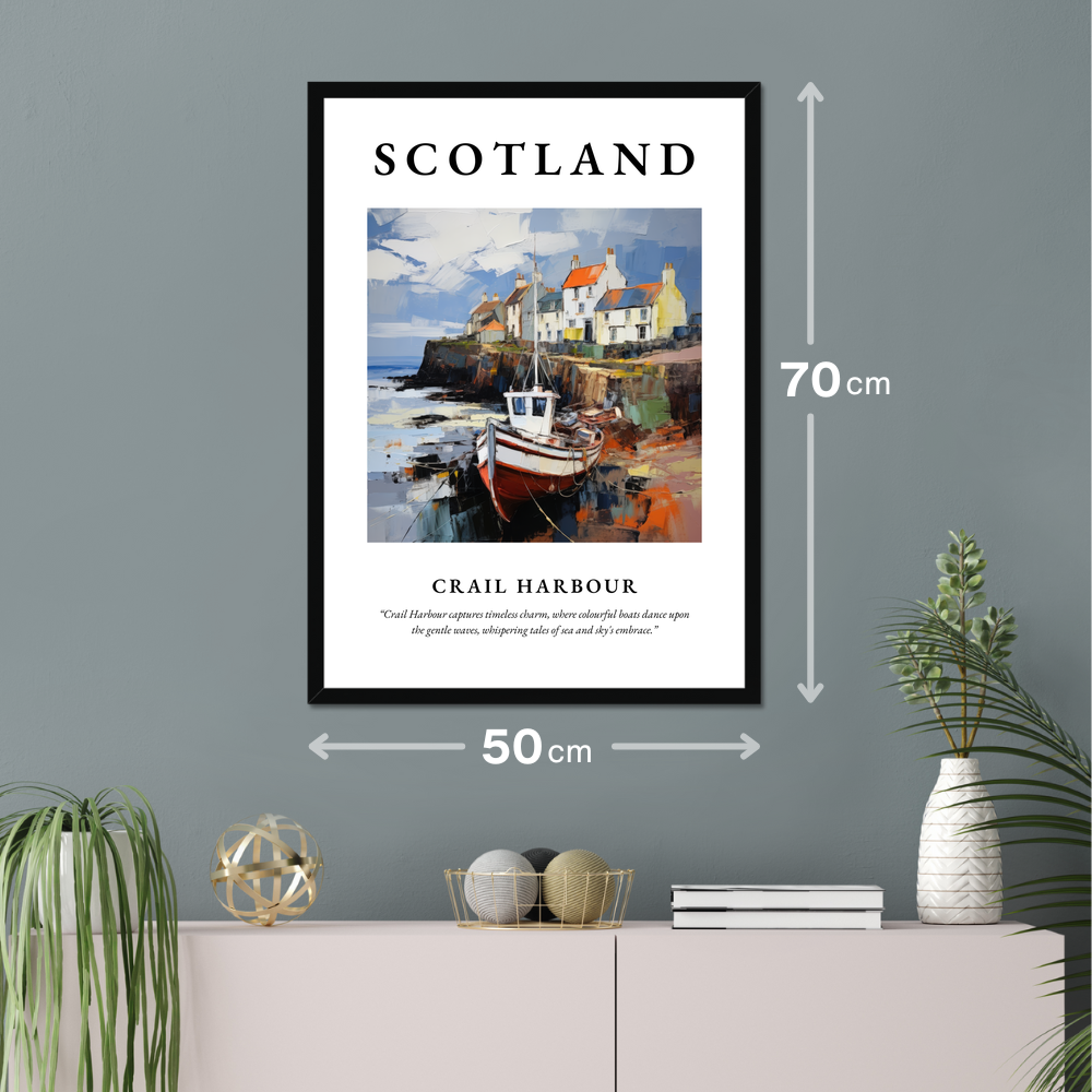 Poster of Crail Harbour hanging on a wall