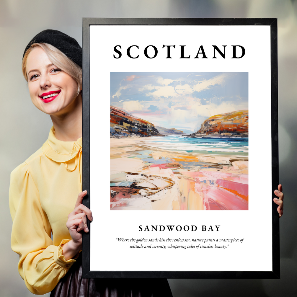 Person holding a poster of Sandwood Bay