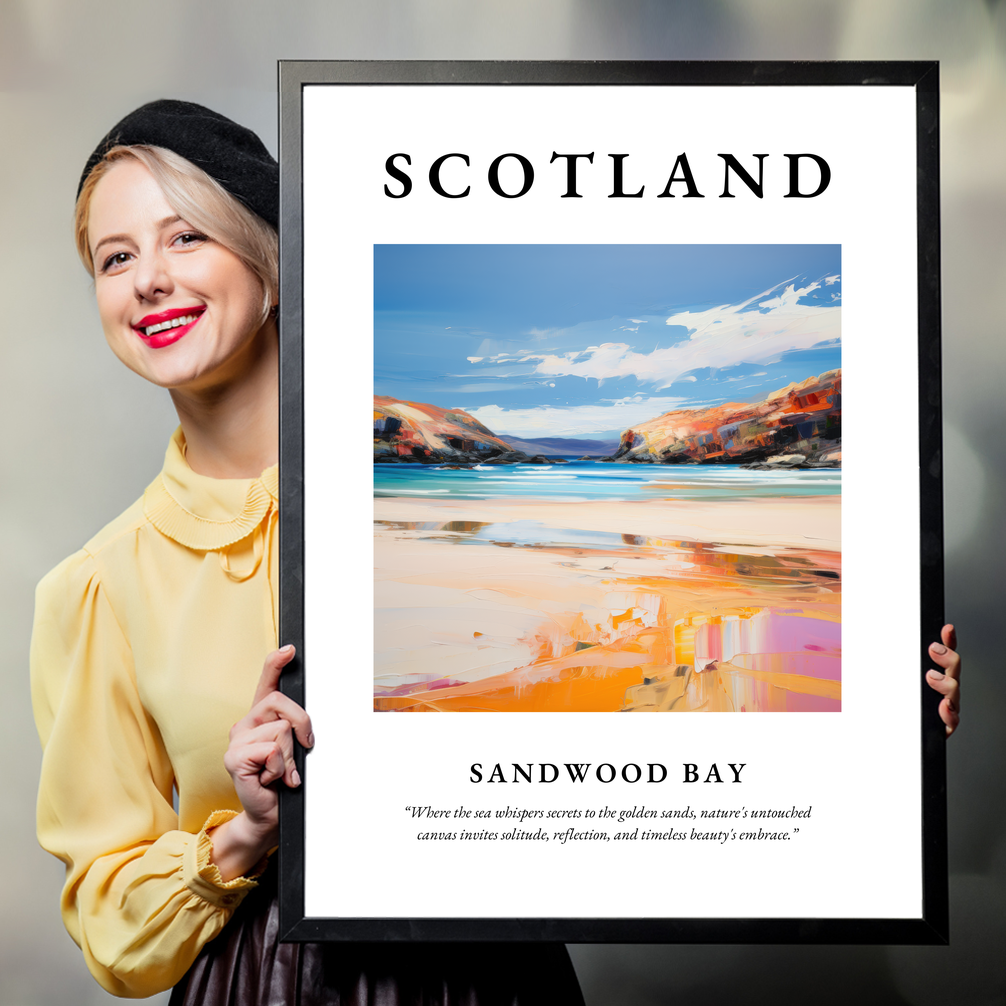 Person holding a poster of Sandwood Bay