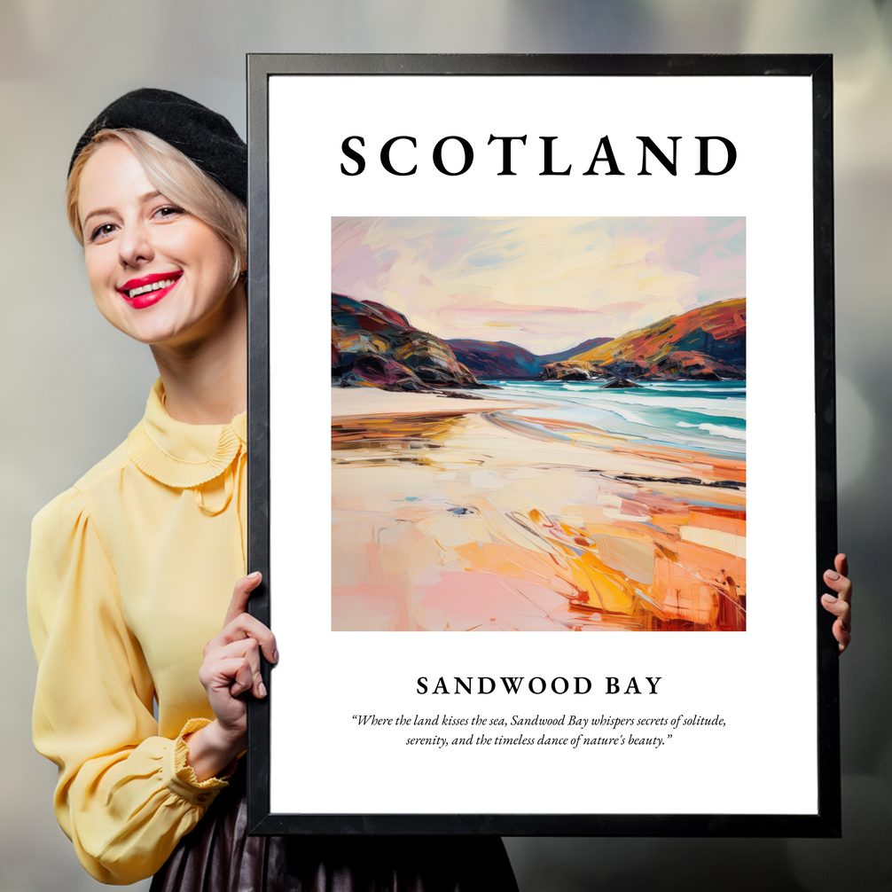 Person holding a poster of Sandwood Bay