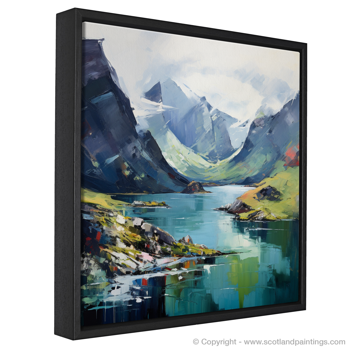 Painting and Art Print of Loch Coruisk, Isle of Skye entitled "Embrace of the Wild: Loch Coruisk Unleashed".