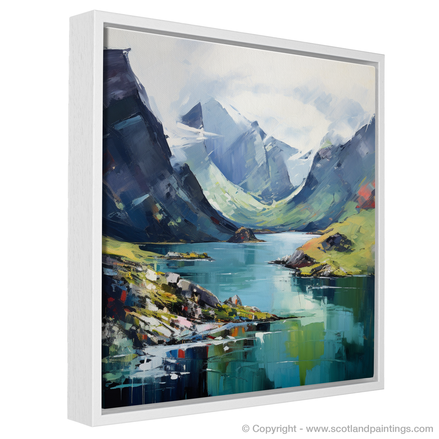 Painting and Art Print of Loch Coruisk, Isle of Skye entitled "Embrace of the Wild: Loch Coruisk Unleashed".