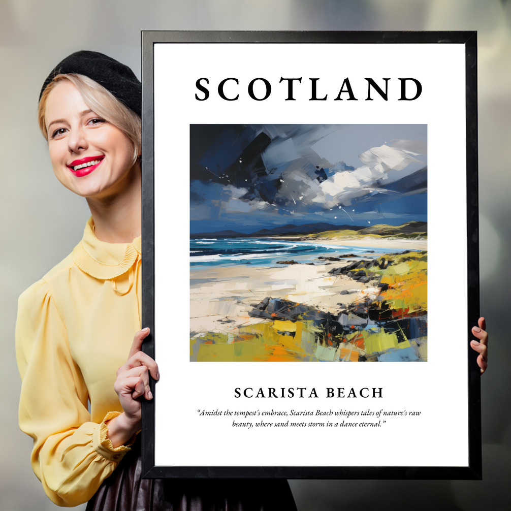 Person holding a poster of Scarista Beach