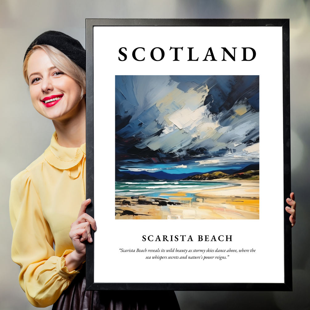 Person holding a poster of Scarista Beach