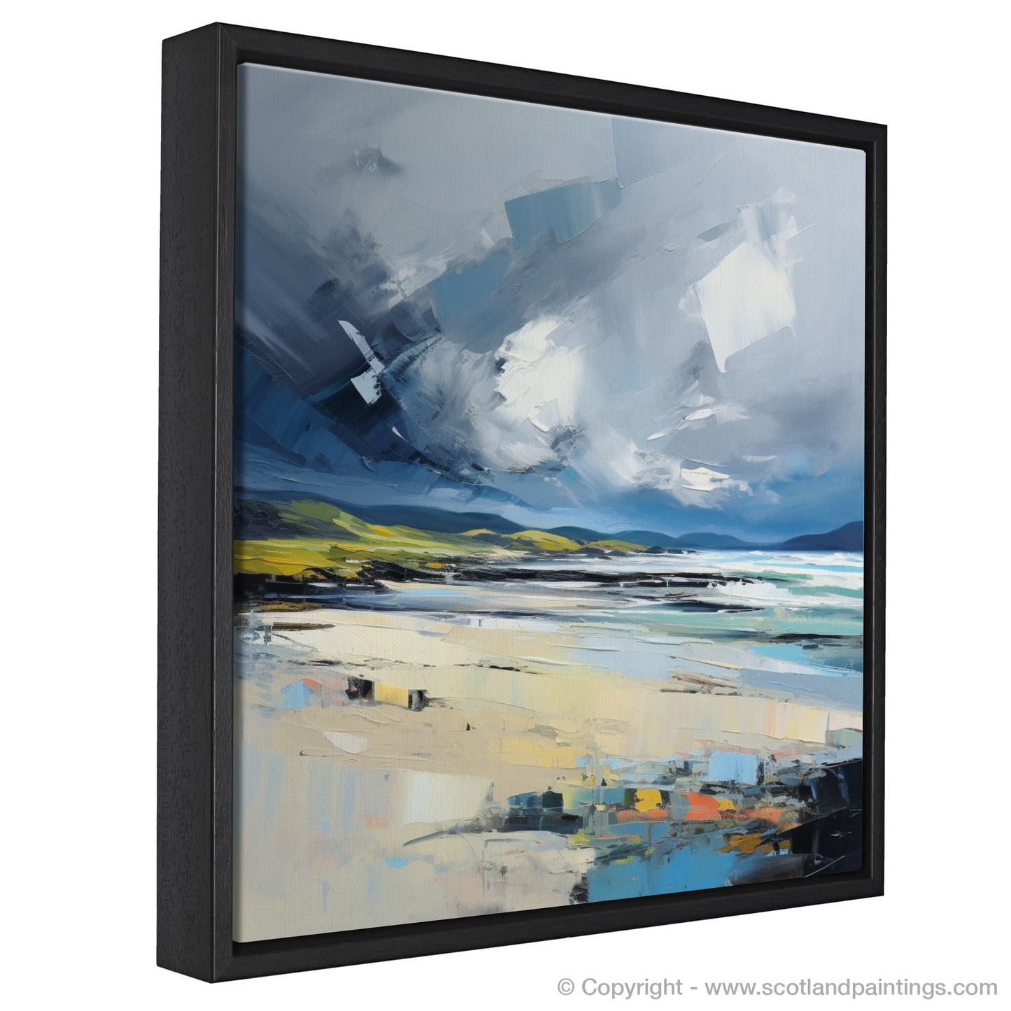Painting and Art Print of Scarista Beach with a stormy sky entitled "Stormy Elegance of Scarista Beach".