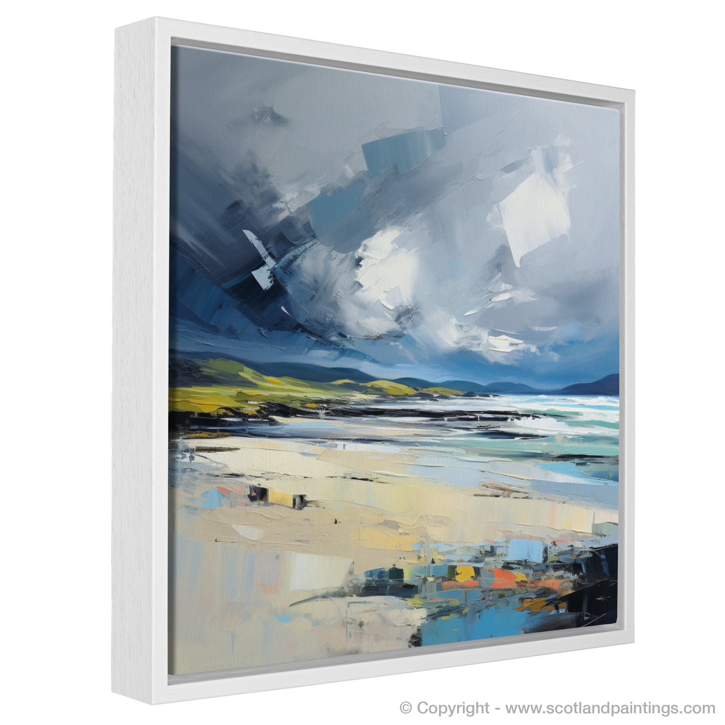 Painting and Art Print of Scarista Beach with a stormy sky entitled "Stormy Elegance of Scarista Beach".