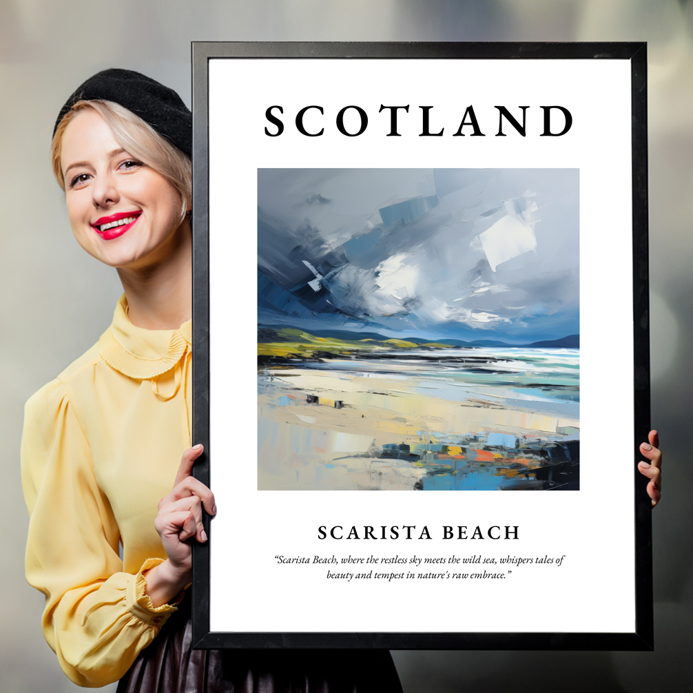 Person holding a poster of Scarista Beach