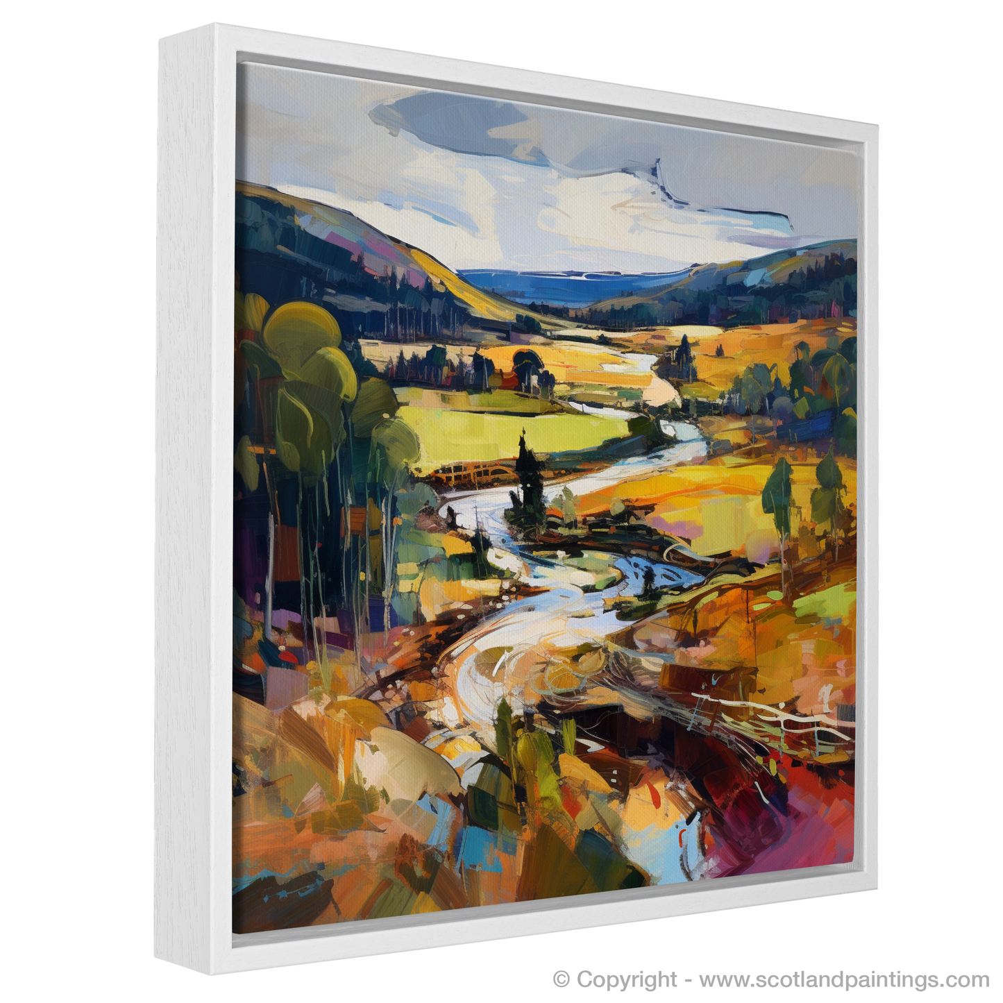 Painting and Art Print of Glen Tanar, Aberdeenshire entitled "Vibrant Energy of Glen Tanar: An Expressionist Ode to Scotland's Natural Splendour".