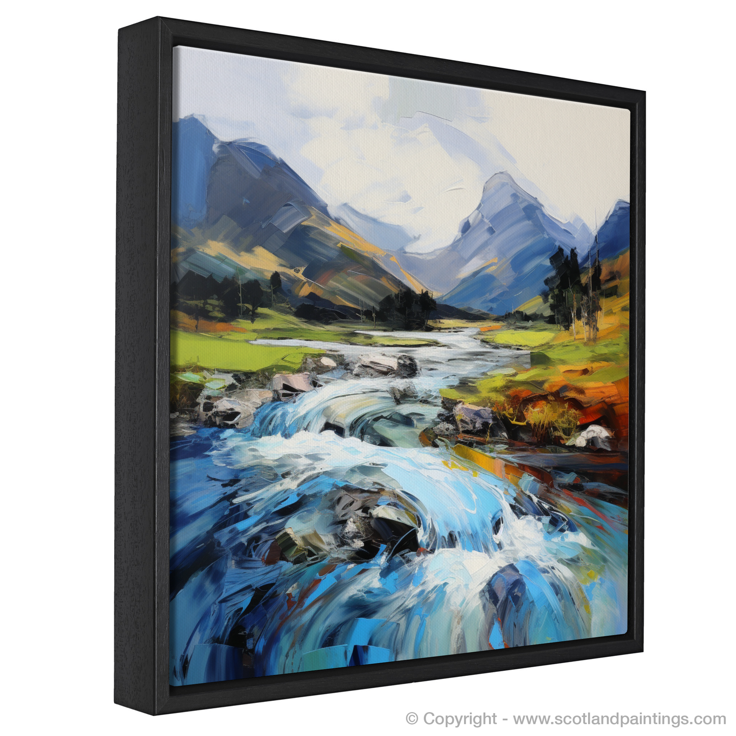 Painting and Art Print of River Coe, Glencoe, Highlands entitled "Majestic Coe: An Expressionist Ode to Glencoe Highlands".