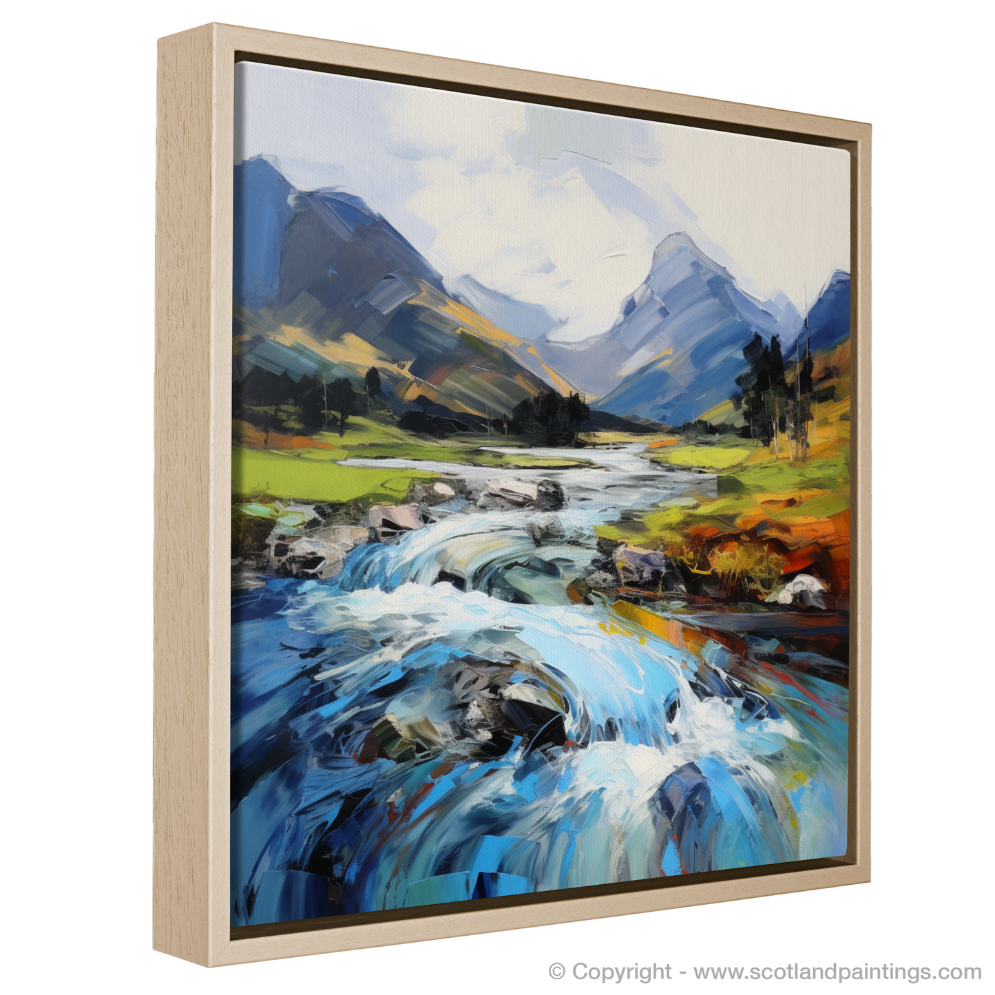 Painting and Art Print of River Coe, Glencoe, Highlands entitled "Majestic Coe: An Expressionist Ode to Glencoe Highlands".