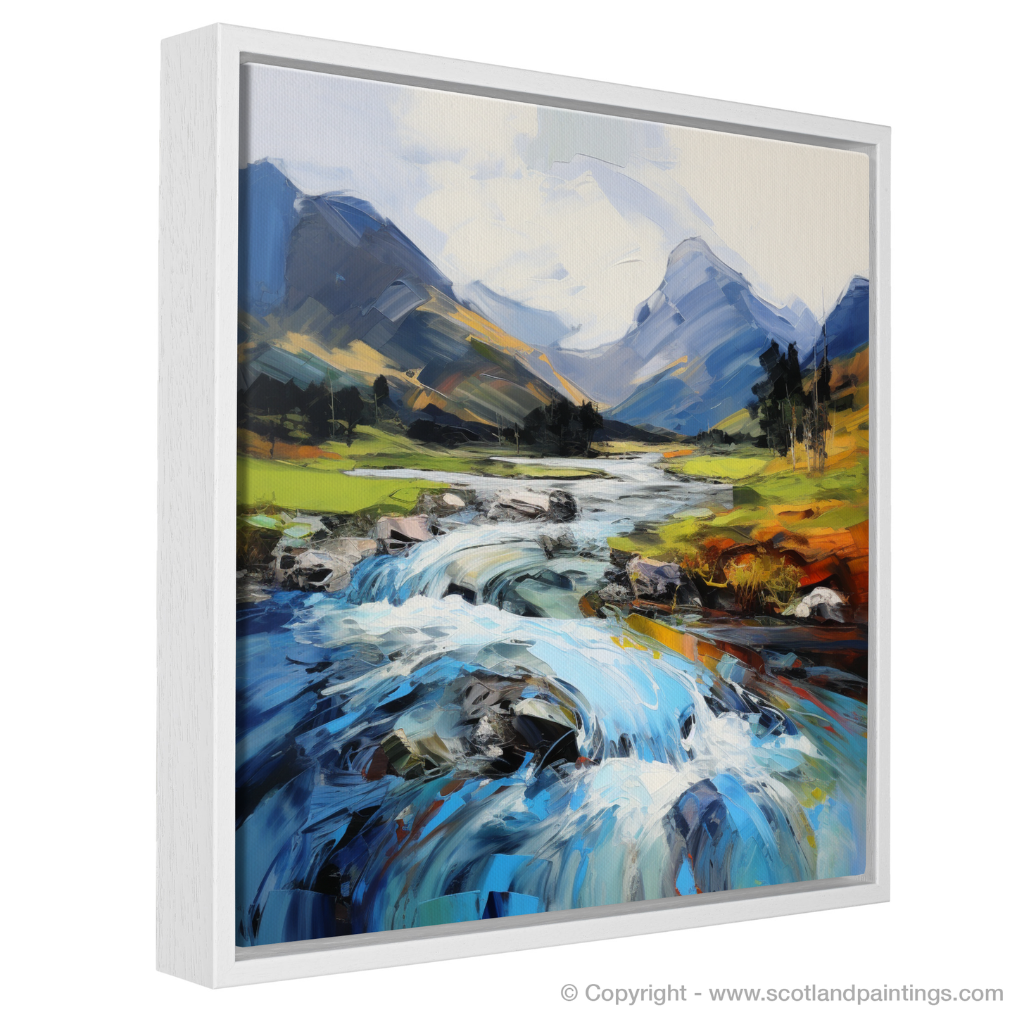 Painting and Art Print of River Coe, Glencoe, Highlands entitled "Majestic Coe: An Expressionist Ode to Glencoe Highlands".