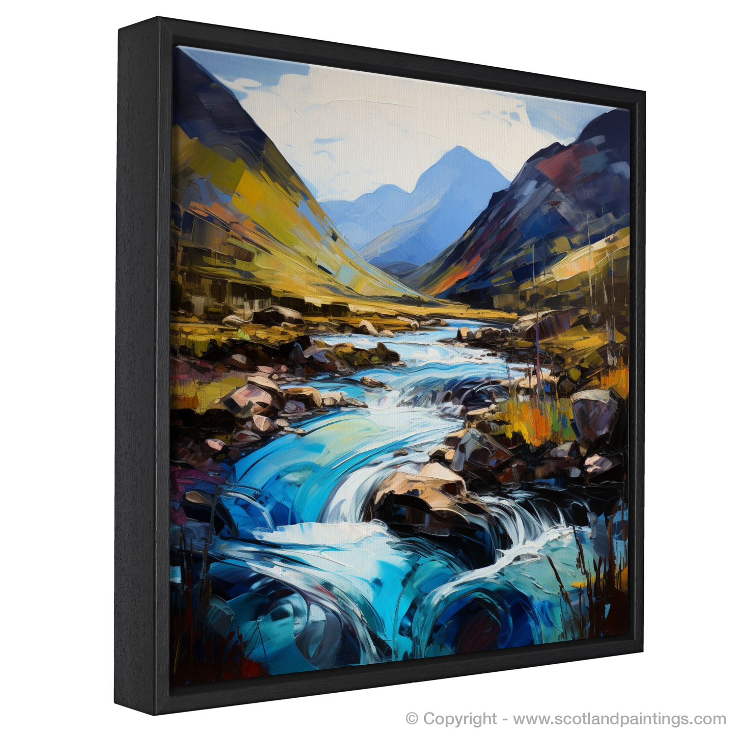 Painting and Art Print of River Coe, Glencoe, Highlands entitled "Whispers of Glencoe: An Expressionist Ode to River Coe".