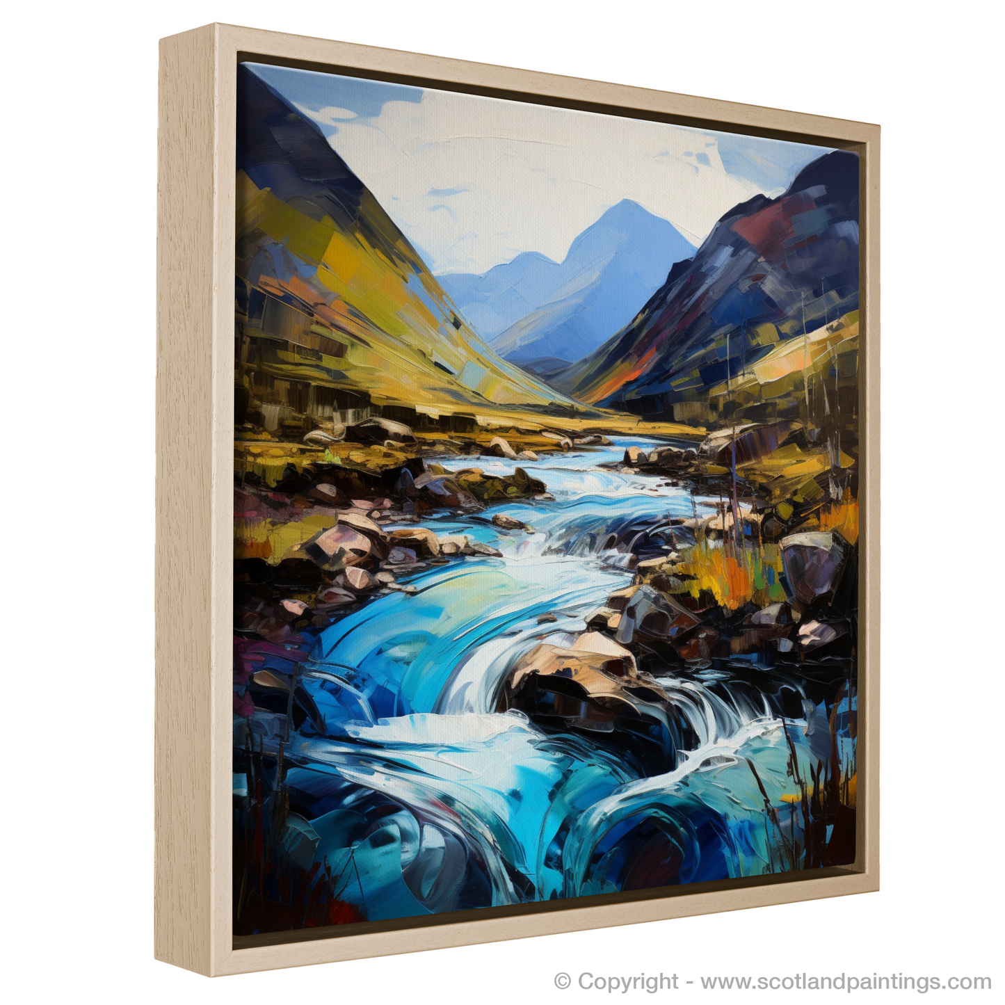 Painting and Art Print of River Coe, Glencoe, Highlands entitled "Whispers of Glencoe: An Expressionist Ode to River Coe".