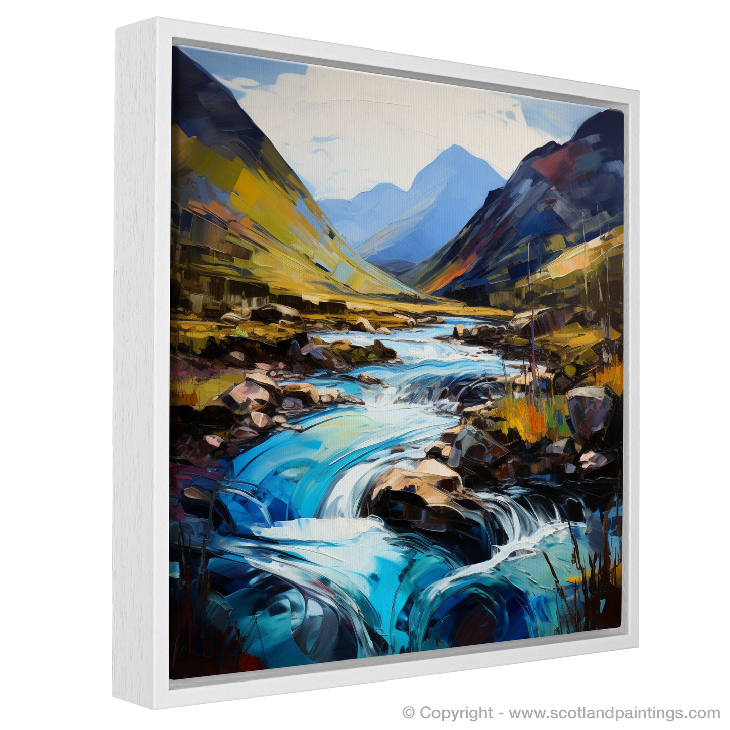 Painting and Art Print of River Coe, Glencoe, Highlands entitled "Whispers of Glencoe: An Expressionist Ode to River Coe".