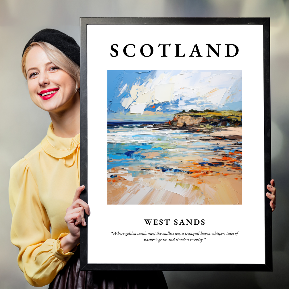 Person holding a poster of West Sands