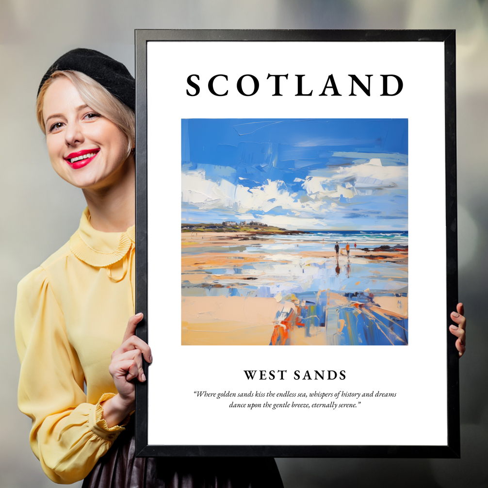 Person holding a poster of West Sands