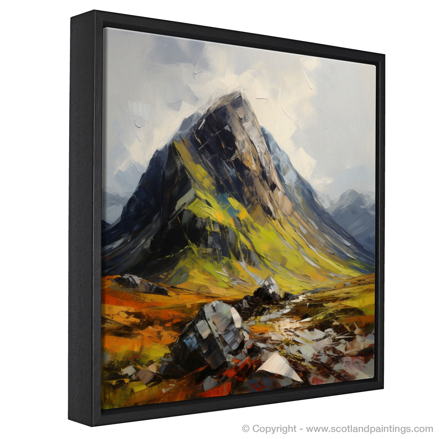 Painting and Art Print of Stob Coire Raineach (Buachaille Etive Beag) entitled "Majestic Stob Coire Raineach: An Expressionist Ode to the Scottish Highlands".