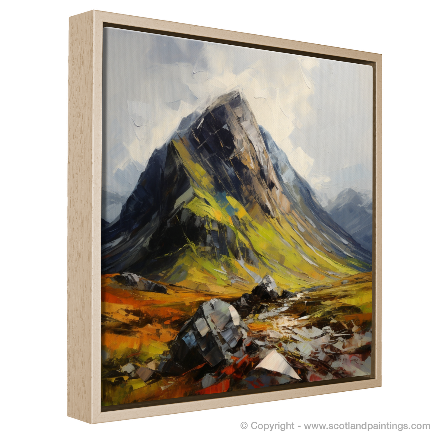 Painting and Art Print of Stob Coire Raineach (Buachaille Etive Beag) entitled "Majestic Stob Coire Raineach: An Expressionist Ode to the Scottish Highlands".