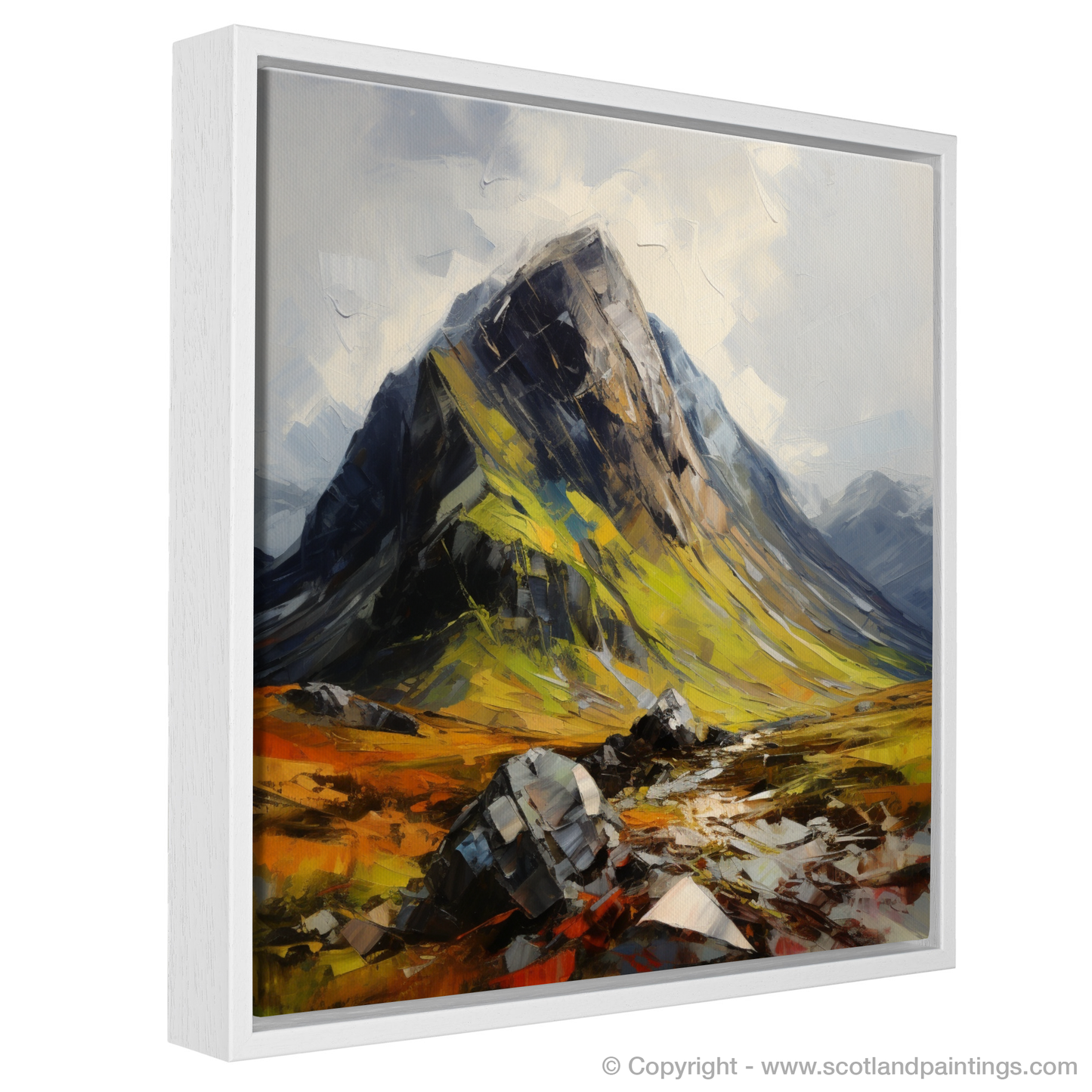 Painting and Art Print of Stob Coire Raineach (Buachaille Etive Beag) entitled "Majestic Stob Coire Raineach: An Expressionist Ode to the Scottish Highlands".