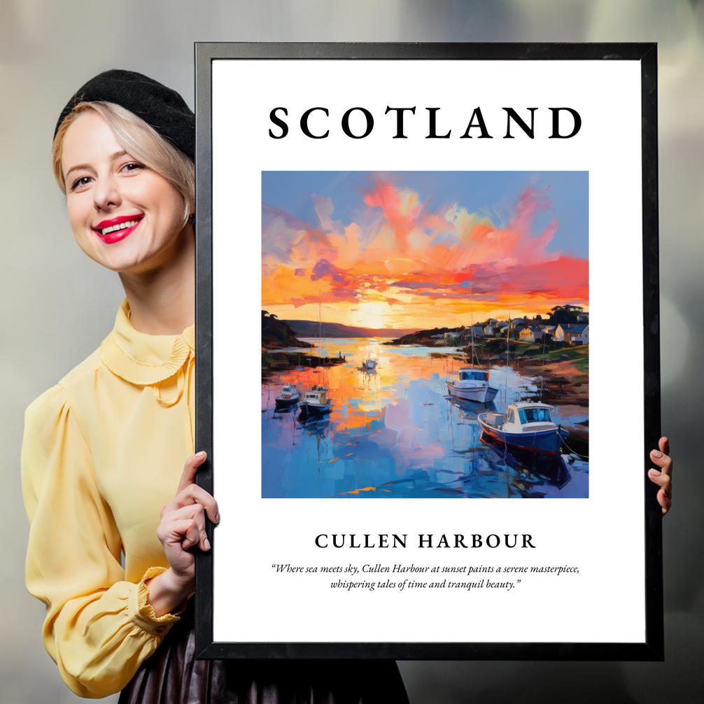 Person holding a poster of Cullen Harbour