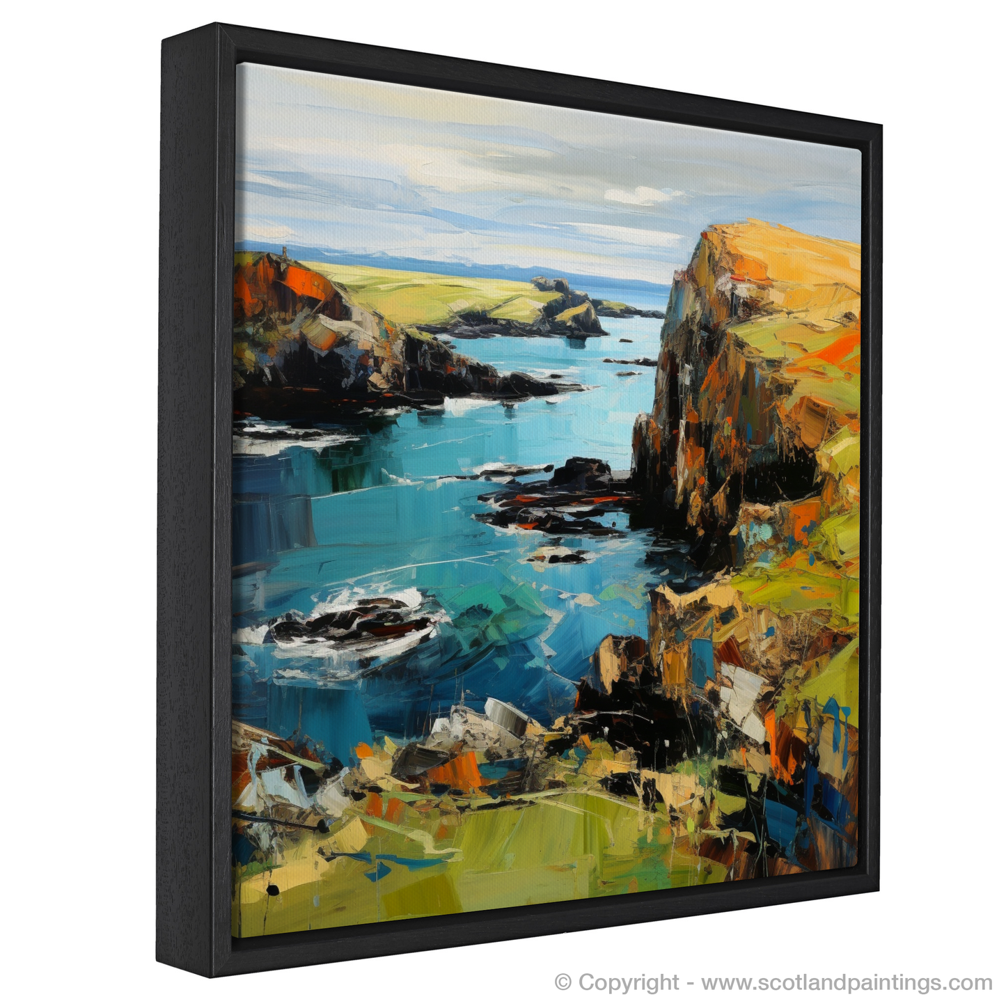 Painting and Art Print of Shetland, North of mainland Scotland entitled "Shetland's Wild Embrace: An Expressionist Ode to Scotland's Untamed Isles".