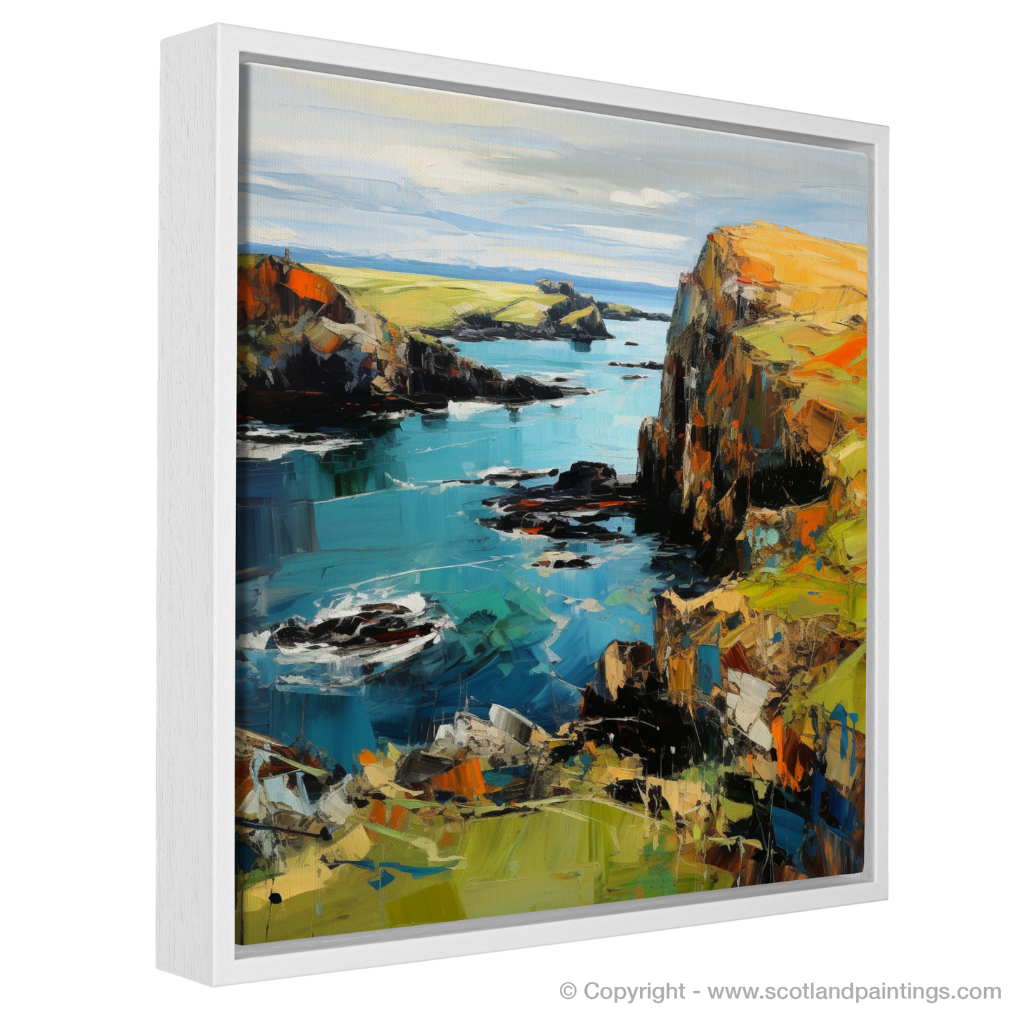 Painting and Art Print of Shetland, North of mainland Scotland entitled "Shetland's Wild Embrace: An Expressionist Ode to Scotland's Untamed Isles".