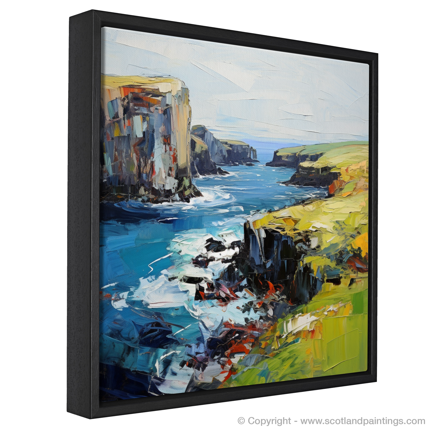 Painting and Art Print of Shetland, North of mainland Scotland entitled "Shetland's Rugged Coastline: An Expressionist Ode to Nature's Majesty".