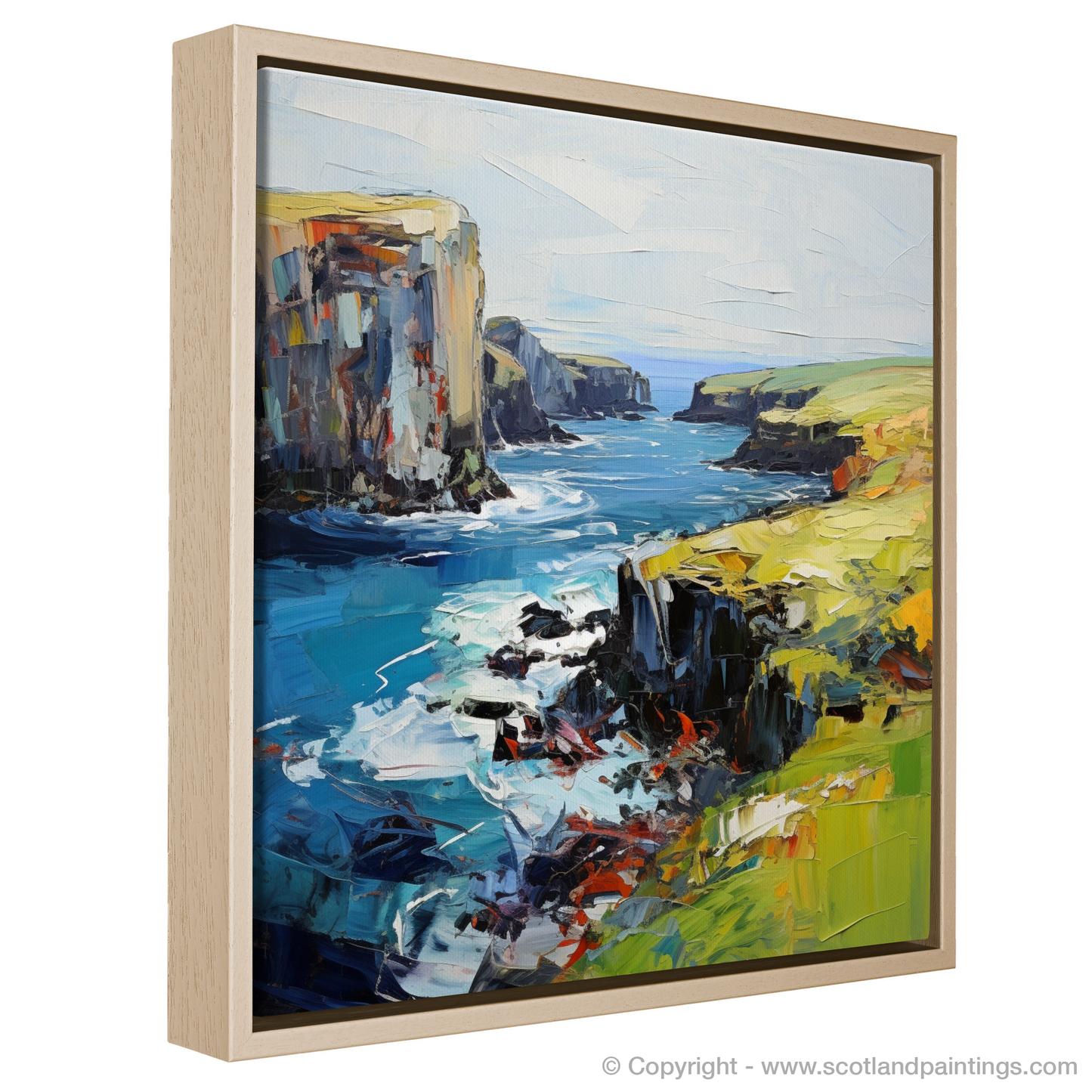 Painting and Art Print of Shetland, North of mainland Scotland entitled "Shetland's Rugged Coastline: An Expressionist Ode to Nature's Majesty".