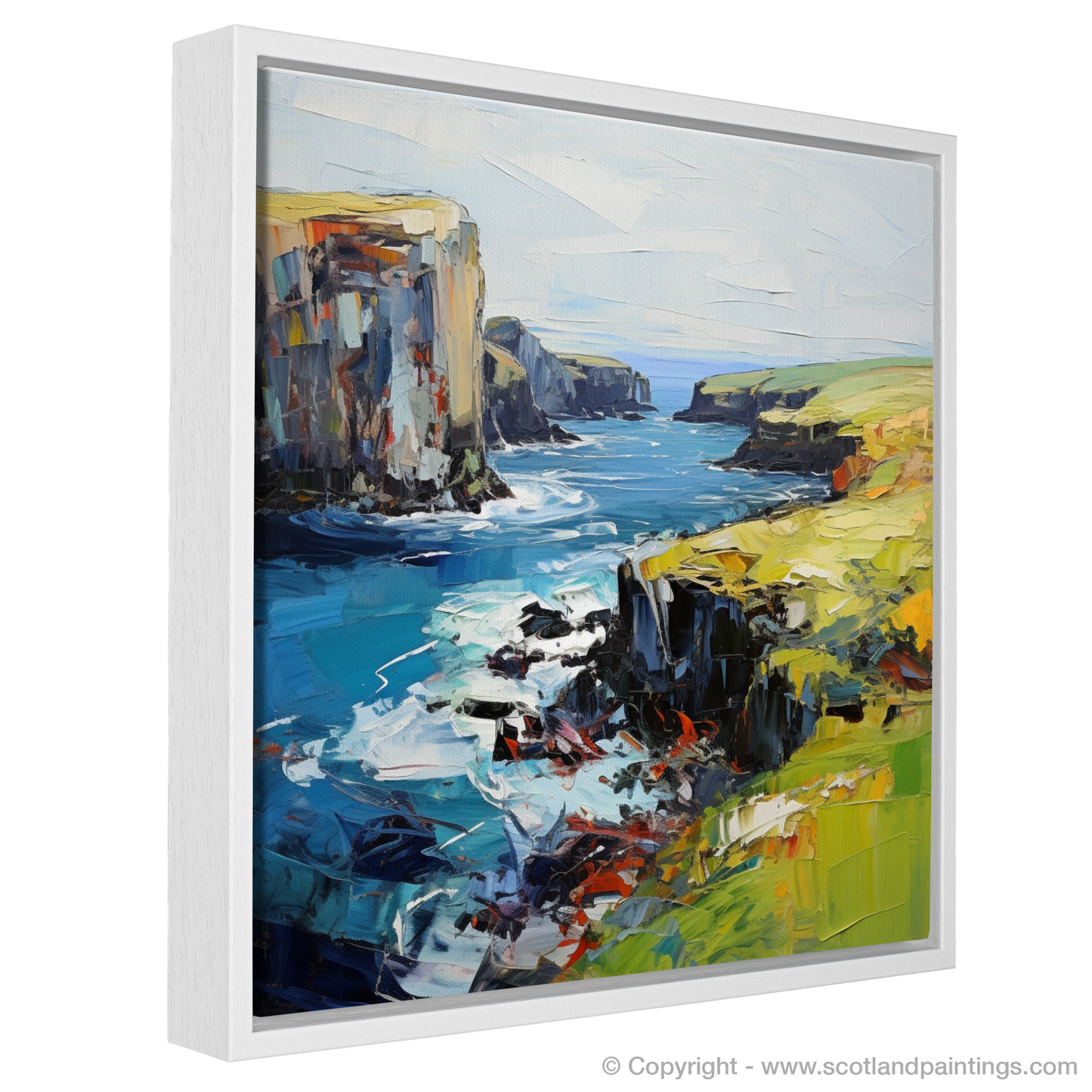 Painting and Art Print of Shetland, North of mainland Scotland entitled "Shetland's Rugged Coastline: An Expressionist Ode to Nature's Majesty".