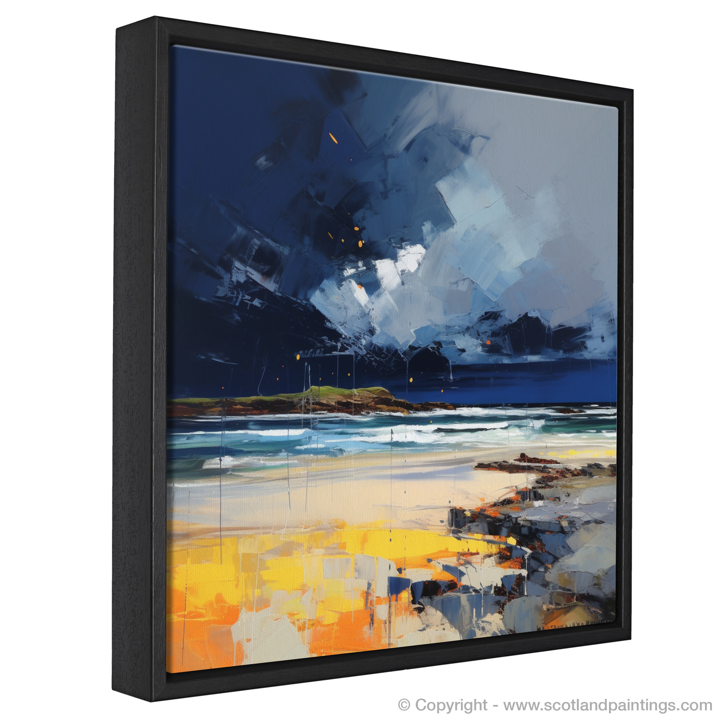 Painting and Art Print of West Sands with a stormy sky entitled "Storm's Embrace over West Sands".