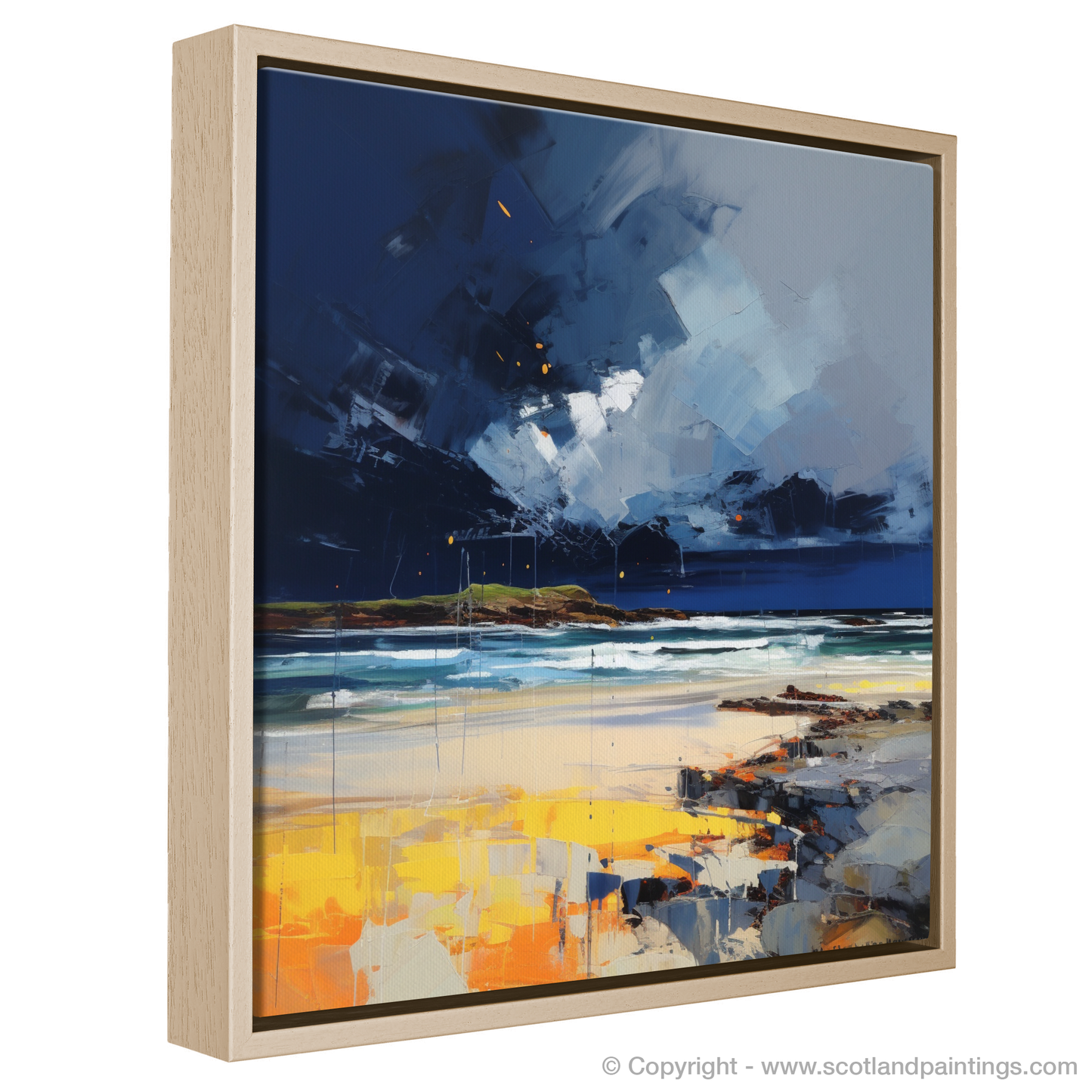 Painting and Art Print of West Sands with a stormy sky entitled "Storm's Embrace over West Sands".