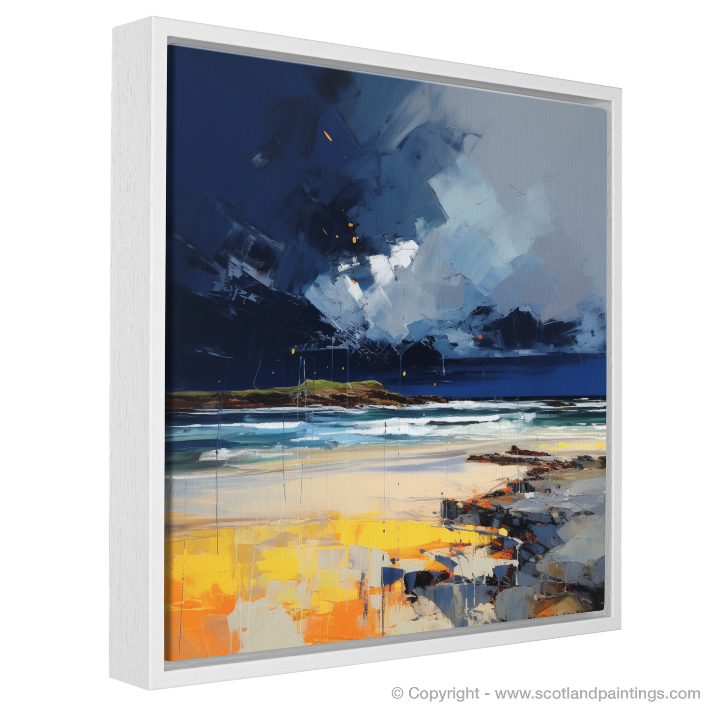 Painting and Art Print of West Sands with a stormy sky entitled "Storm's Embrace over West Sands".