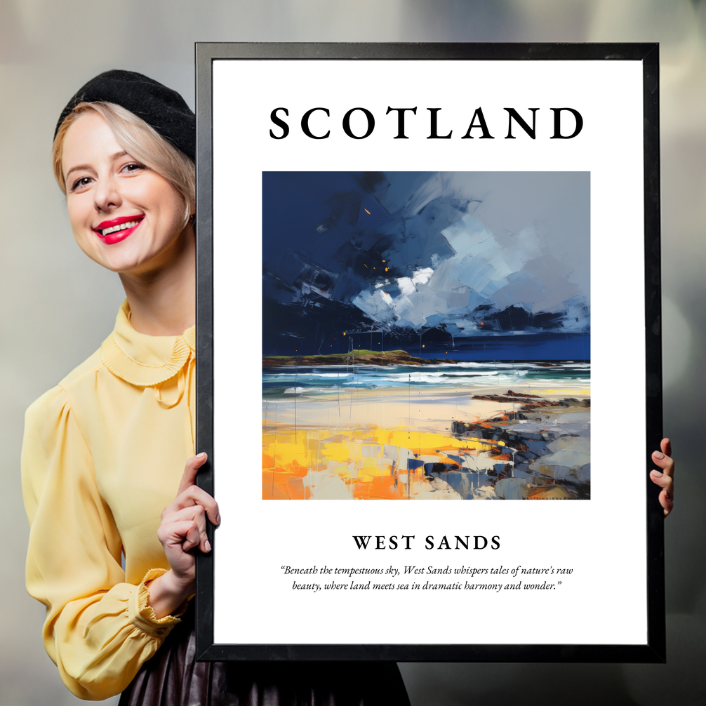 Person holding a poster of West Sands