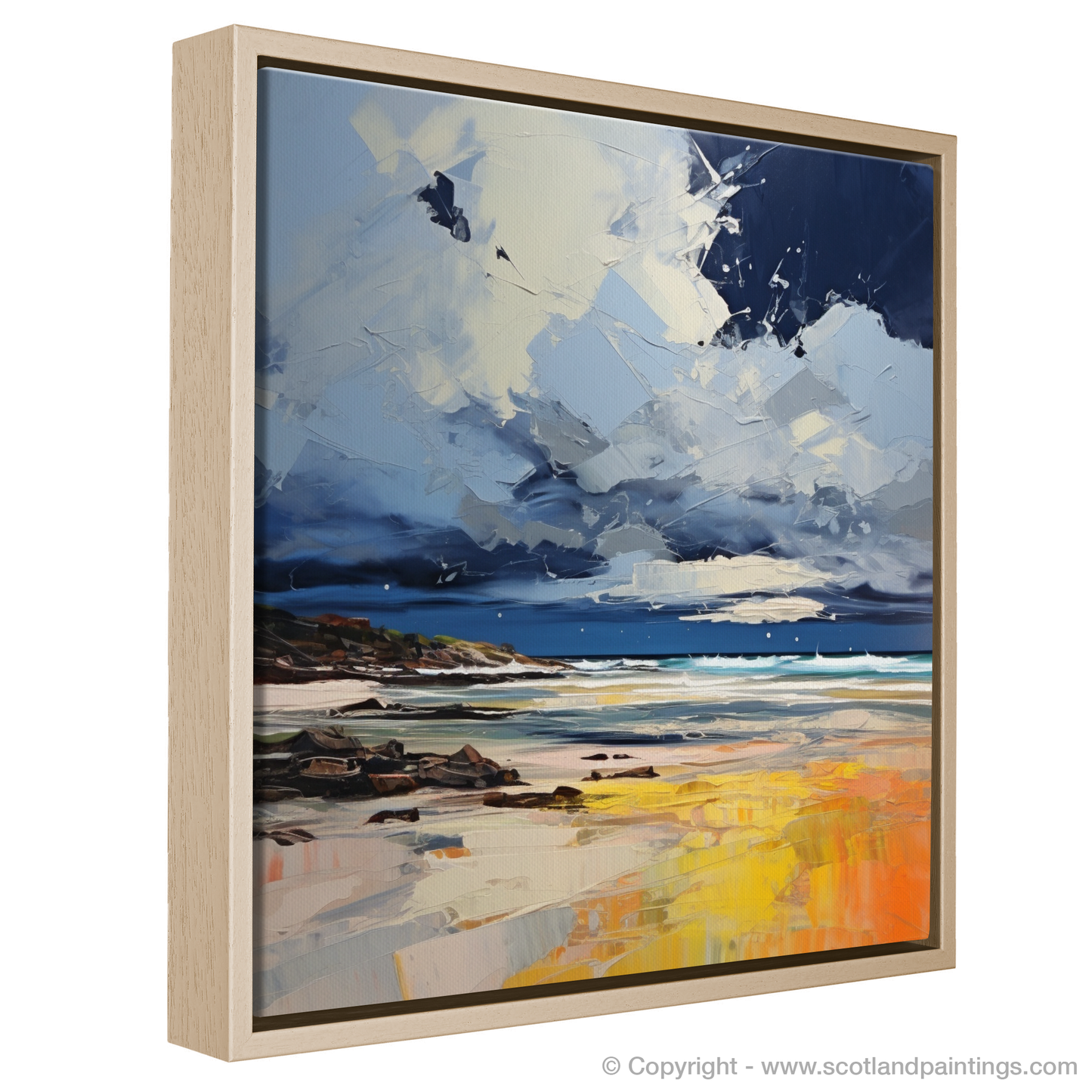 Painting and Art Print of West Sands with a stormy sky entitled "Tempest Over West Sands: An Expressionist Ode to Scotland's Coastal Majesty".