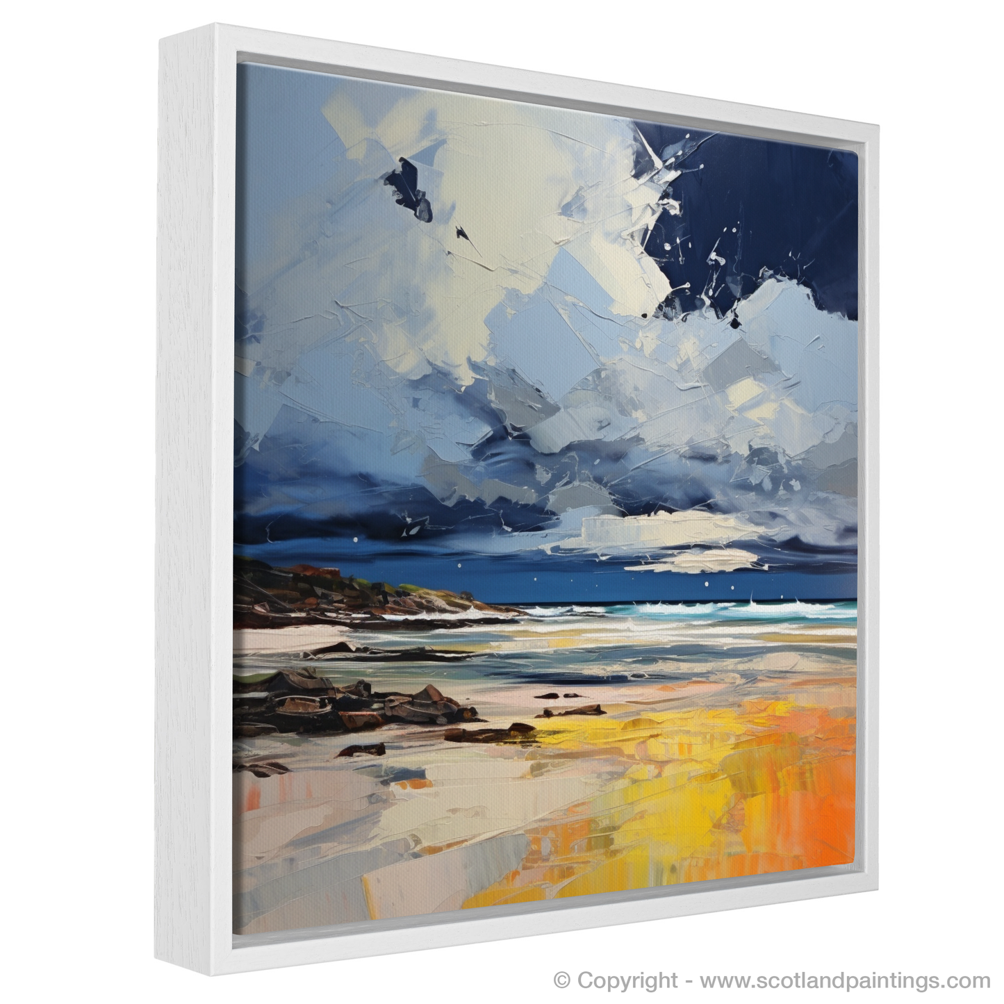 Painting and Art Print of West Sands with a stormy sky entitled "Tempest Over West Sands: An Expressionist Ode to Scotland's Coastal Majesty".
