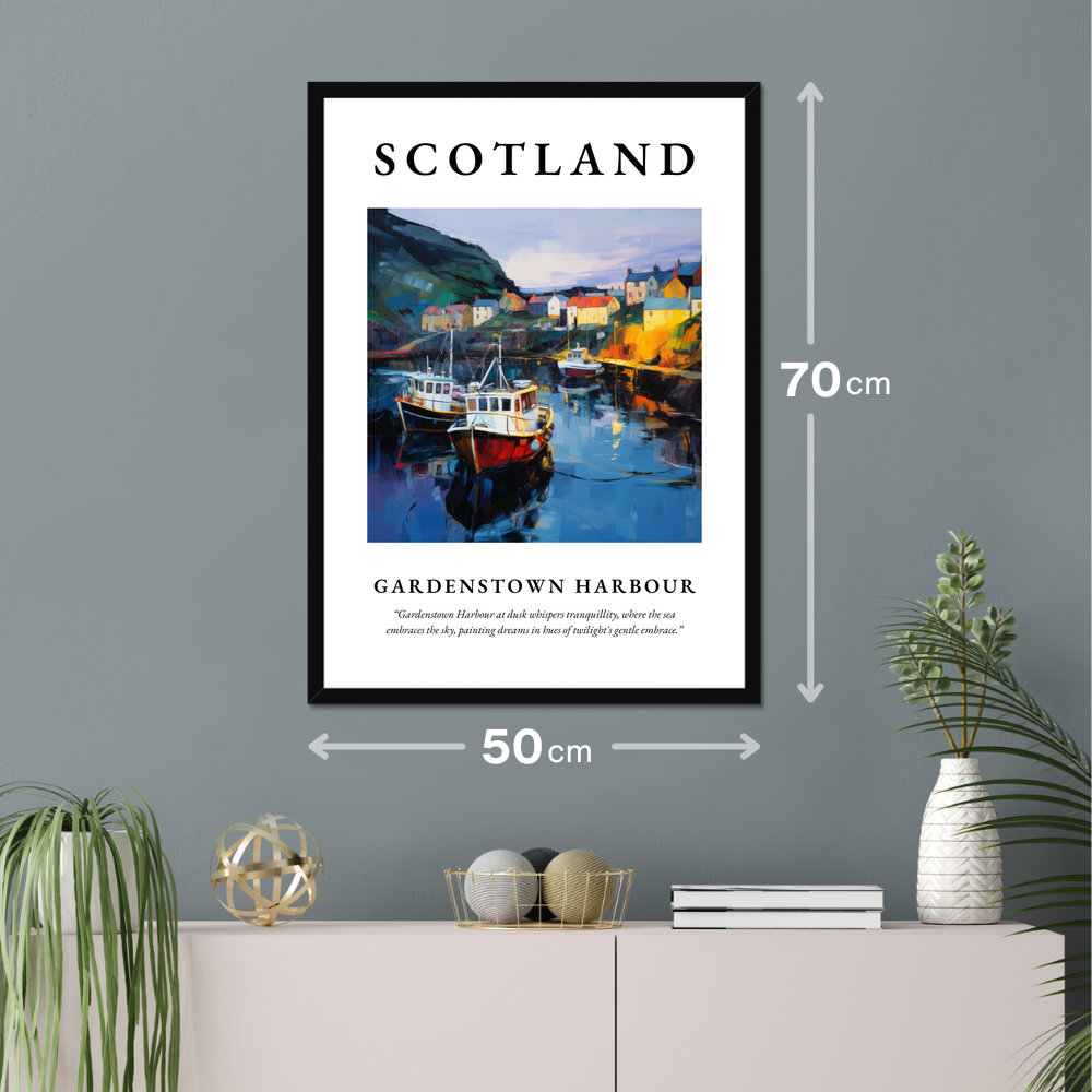 Poster of Gardenstown Harbour hanging on a wall