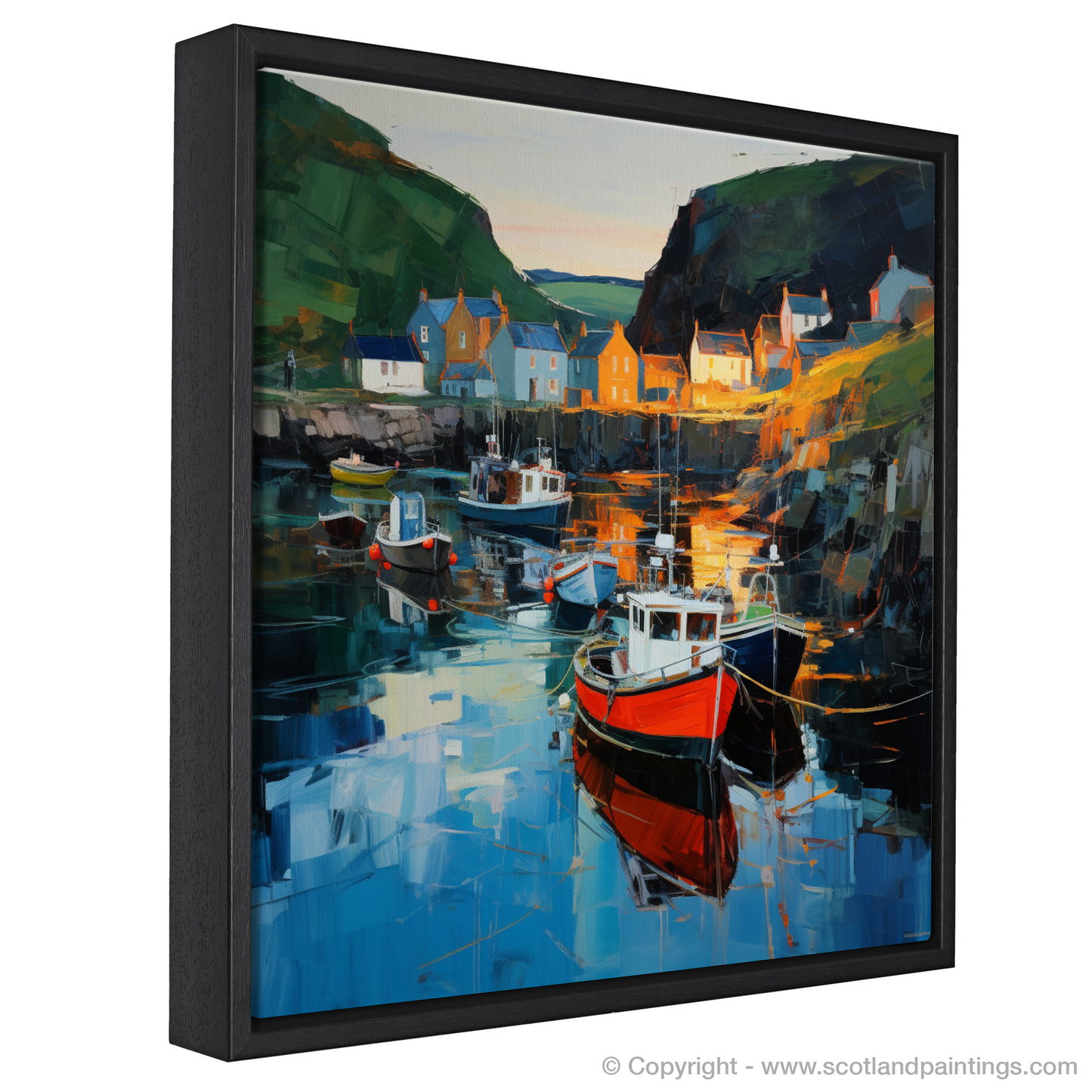 Painting and Art Print of Gardenstown Harbour at dusk entitled "Dusk Embrace at Gardenstown Harbour".