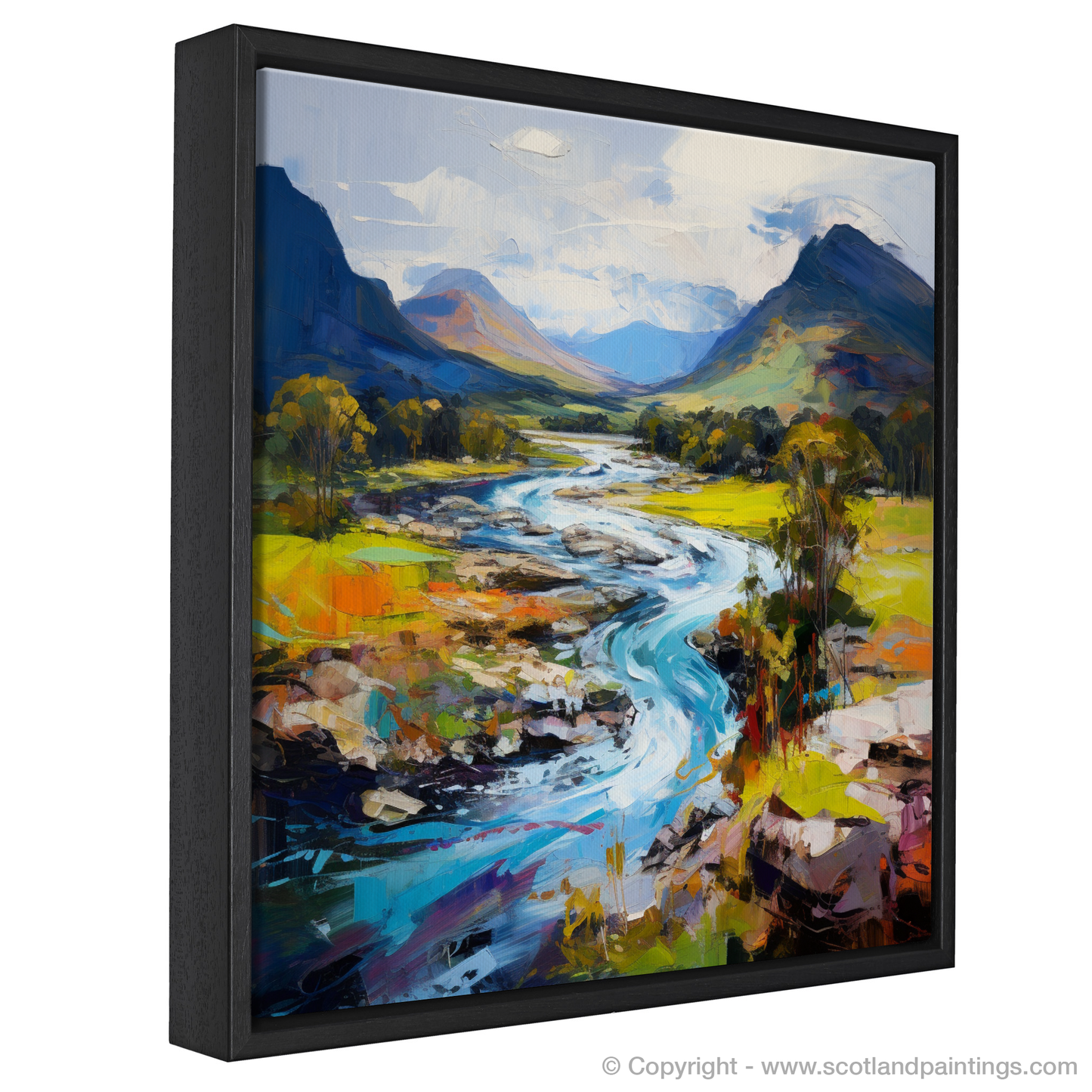 Painting and Art Print of River Spey, Highlands entitled "River Spey Rhapsody: An Expressionist Ode to the Scottish Highlands".