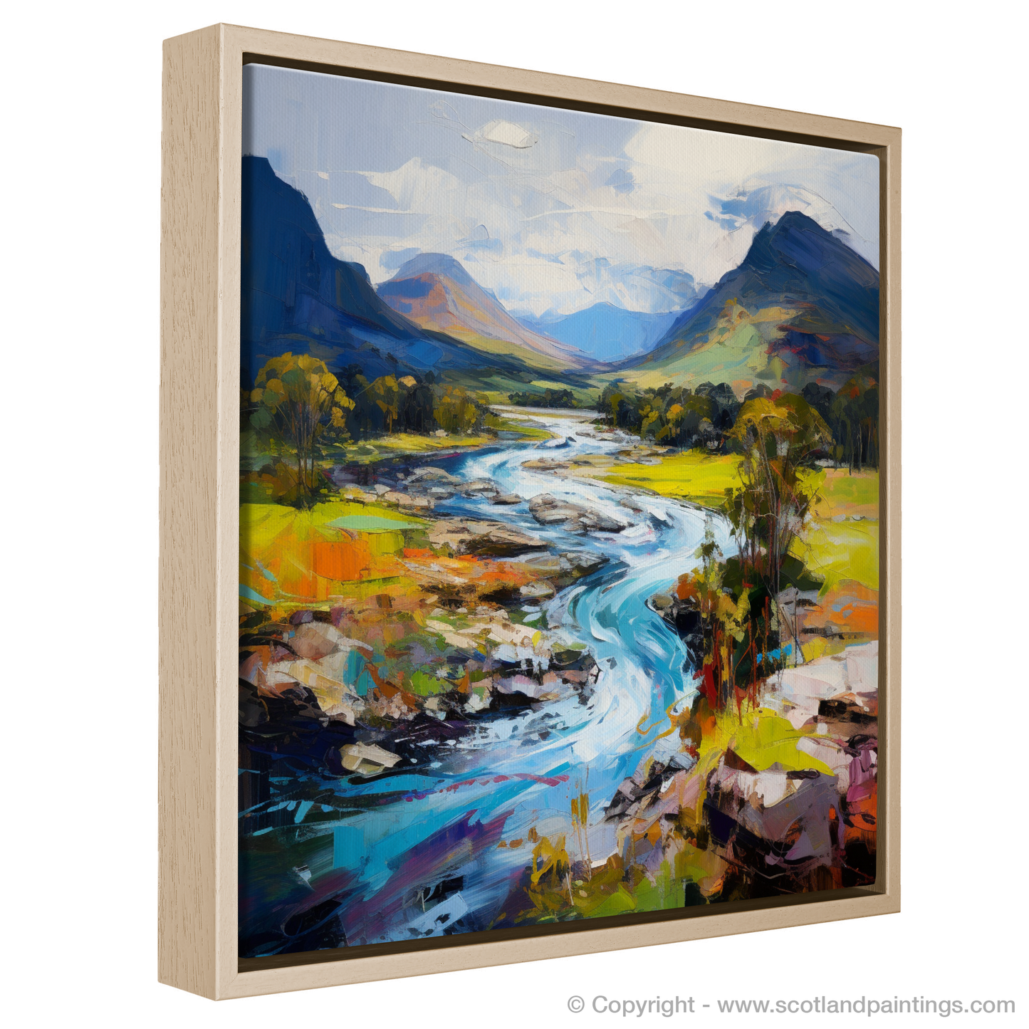 Painting and Art Print of River Spey, Highlands entitled "River Spey Rhapsody: An Expressionist Ode to the Scottish Highlands".